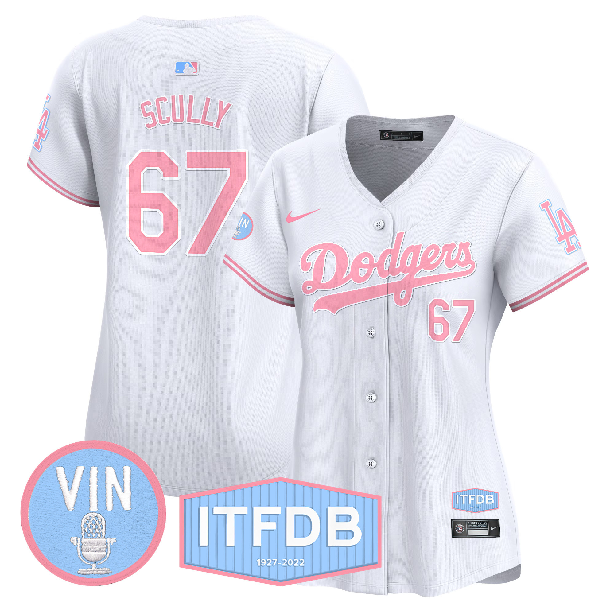 Women's Dodgers Vin ITFDB Patch Bubblegum Pink Vapor Premier Limited Jersey - All Stitched - Image 32