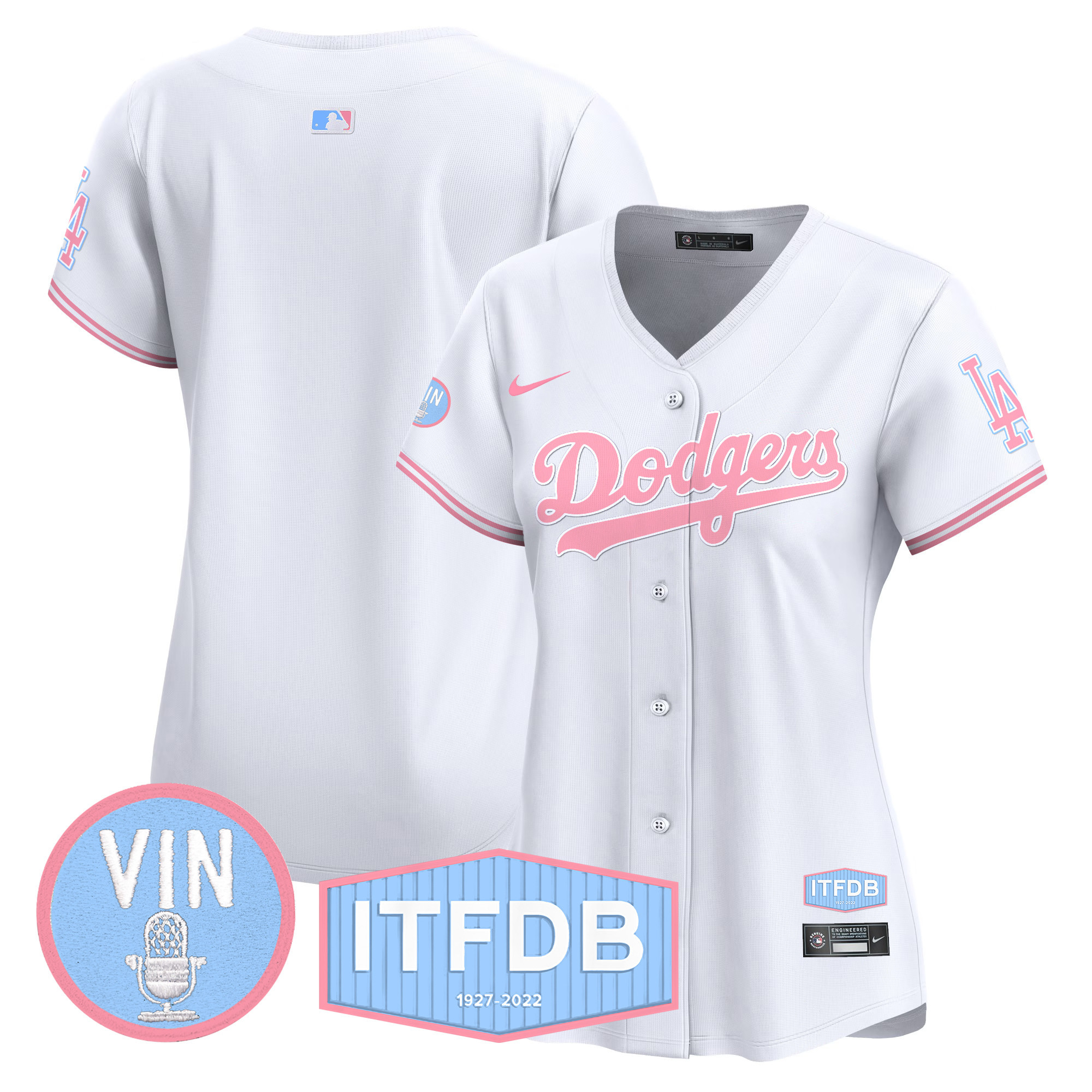 Women's Dodgers Vin ITFDB Patch Bubblegum Pink Vapor Premier Limited Jersey - All Stitched - Image 36