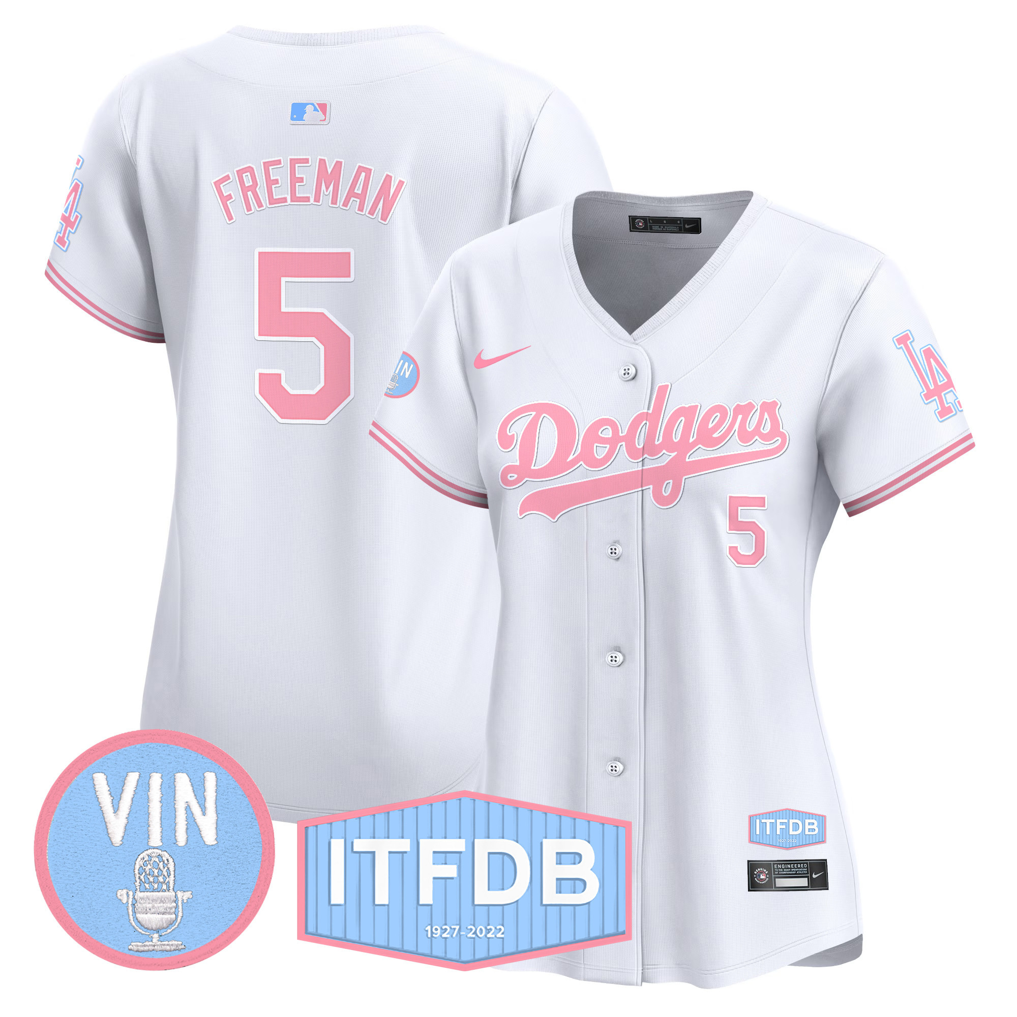 Women's Dodgers Vin ITFDB Patch Bubblegum Pink Vapor Premier Limited Jersey - All Stitched - Image 29