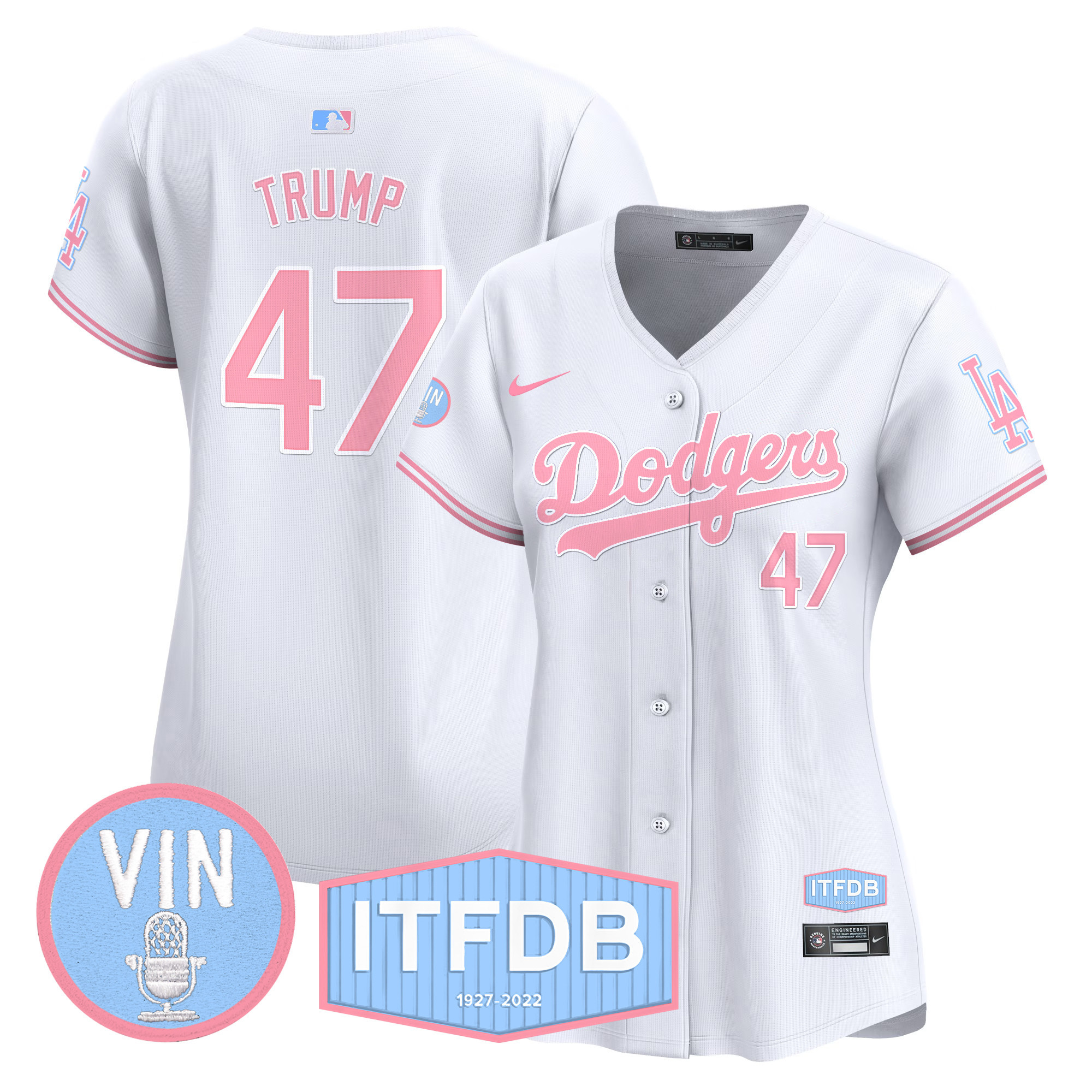 Women's Dodgers Vin ITFDB Patch Bubblegum Pink Vapor Premier Limited Jersey - All Stitched - Image 35