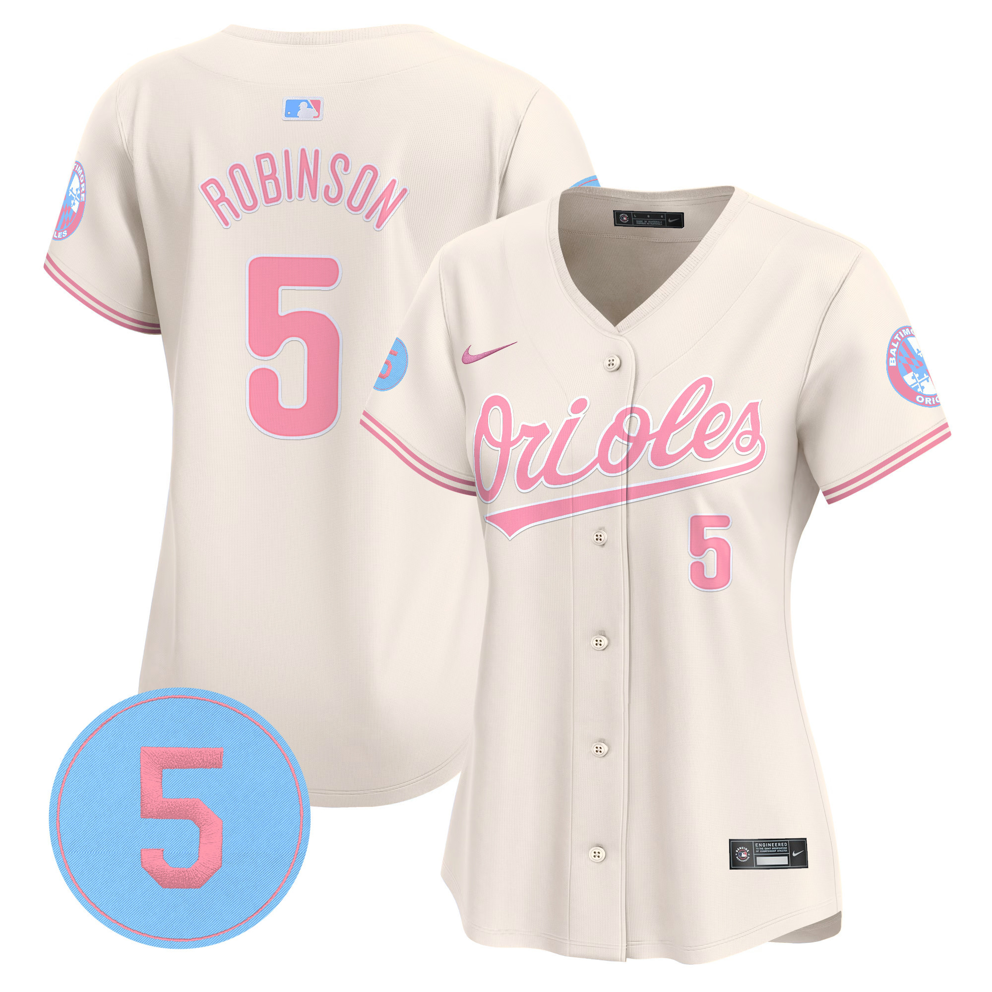 Women’s Orioles Bubblegum Pink Robinson Patch Vapor Premier Limited Jersey - All Stitched - Image 10
