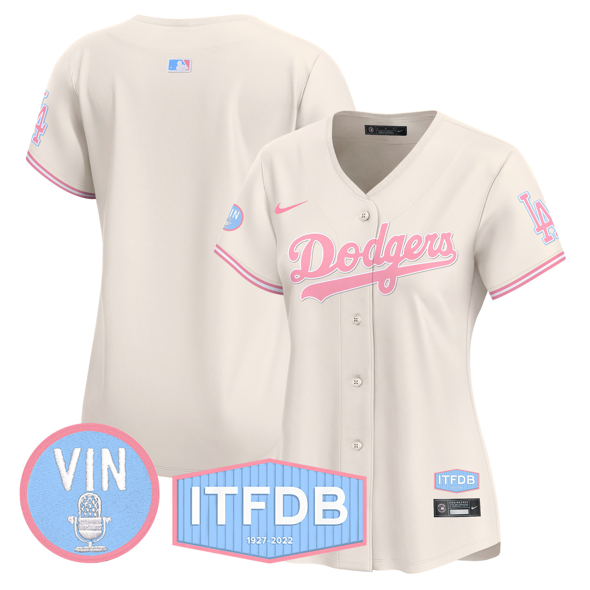 Women's Dodgers Vin ITFDB Patch Bubblegum Pink Vapor Premier Limited Jersey - All Stitched - Image 27