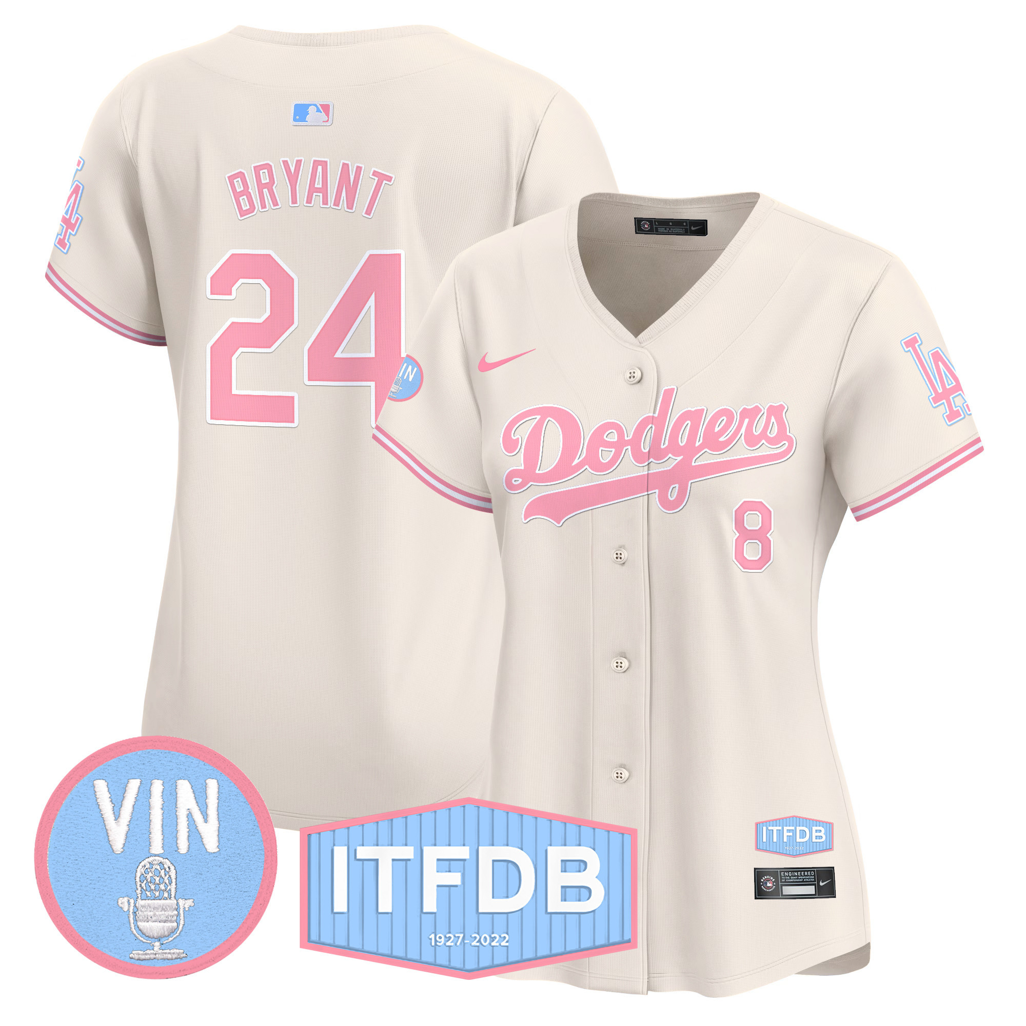 Women's Dodgers Vin ITFDB Patch Bubblegum Pink Vapor Premier Limited Jersey - All Stitched - Image 22