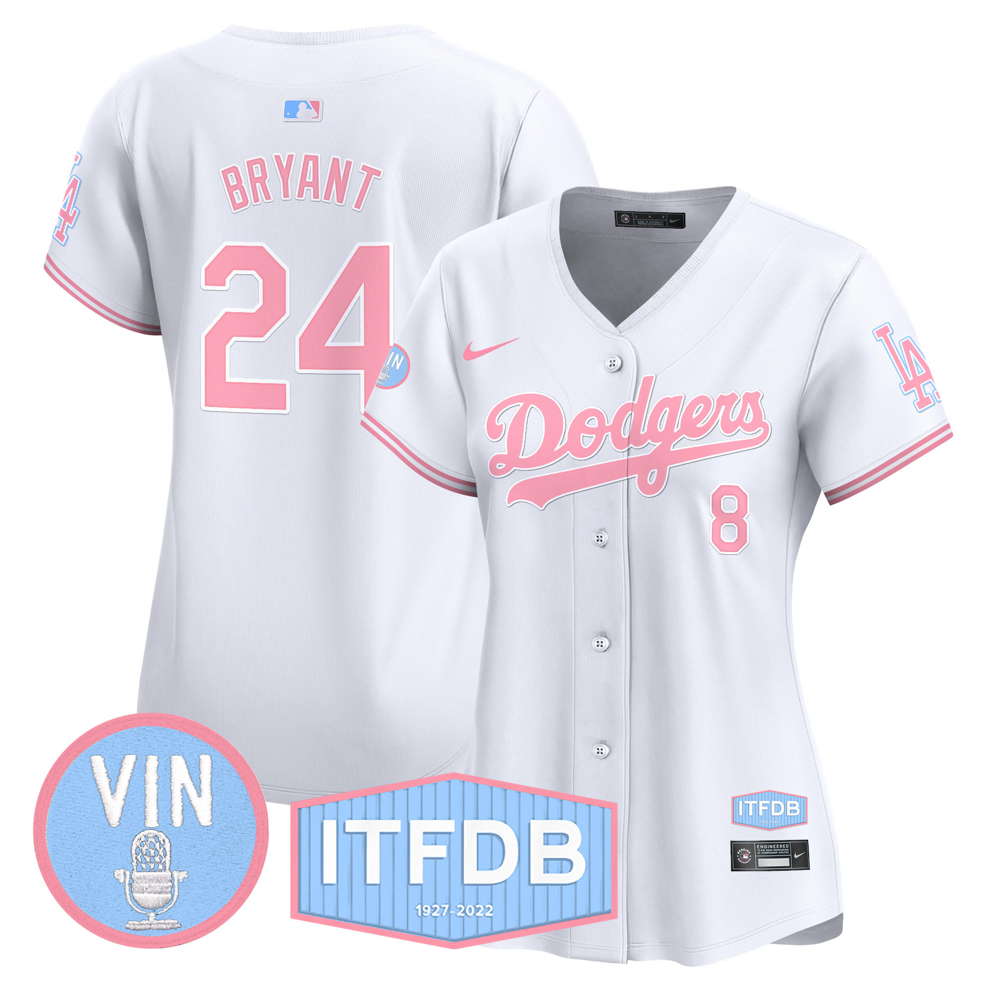 Women's Dodgers Vin ITFDB Patch Bubblegum Pink Vapor Premier Limited Jersey - All Stitched - Image 31