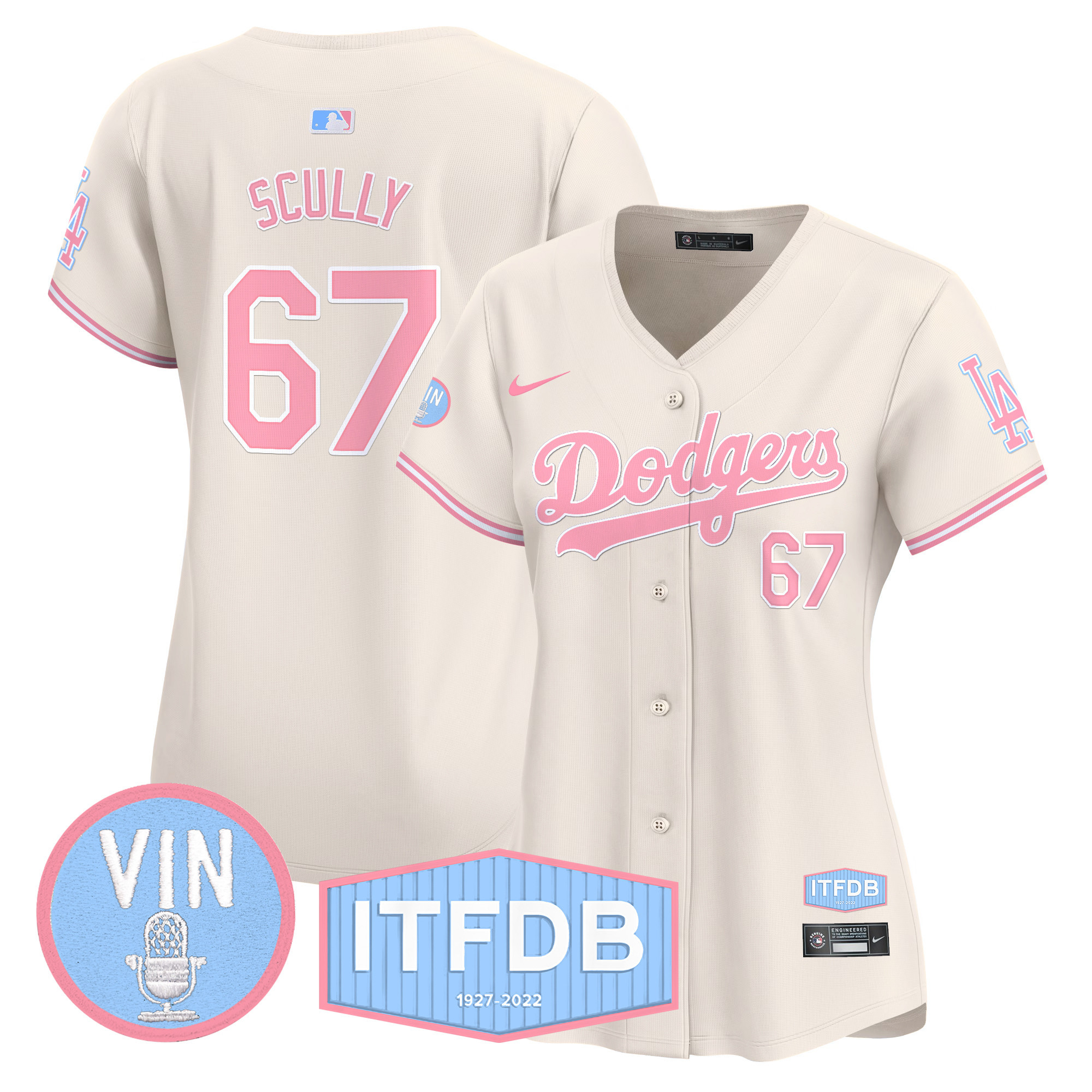 Women's Dodgers Vin ITFDB Patch Bubblegum Pink Vapor Premier Limited Jersey - All Stitched - Image 23