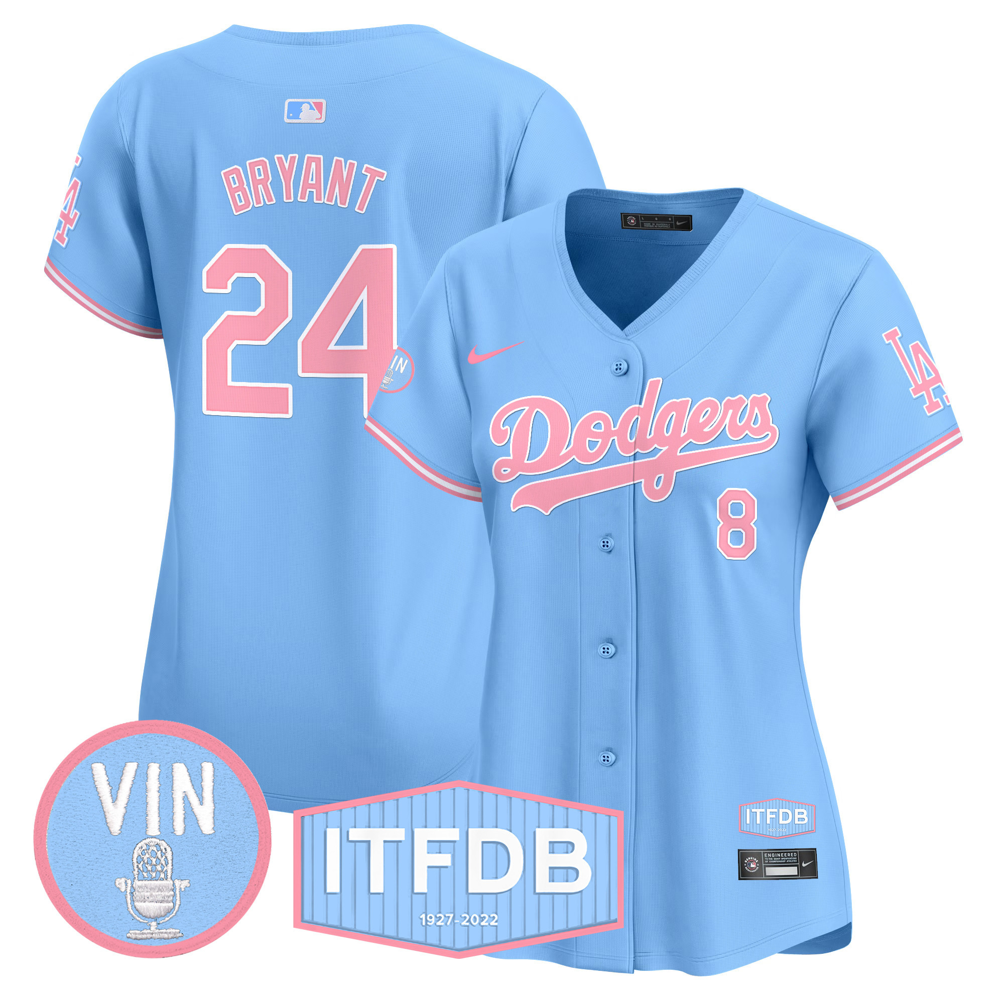 Women's Dodgers Vin ITFDB Patch Bubblegum Pink Vapor Premier Limited Jersey - All Stitched - Image 13
