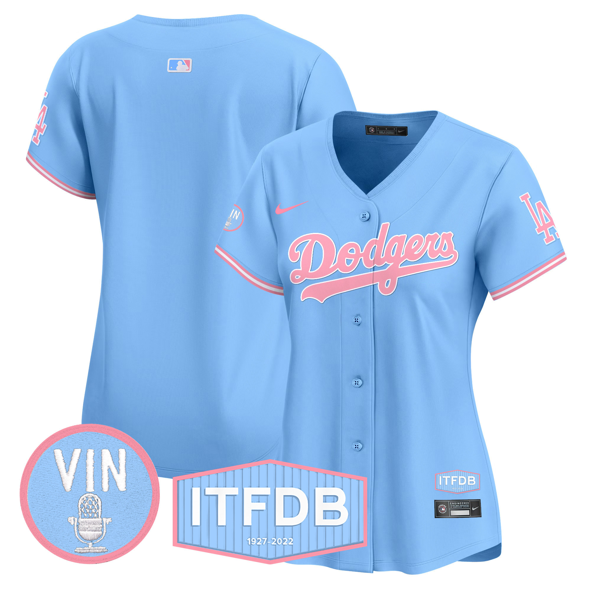Women's Dodgers Vin ITFDB Patch Bubblegum Pink Vapor Premier Limited Jersey - All Stitched - Image 18