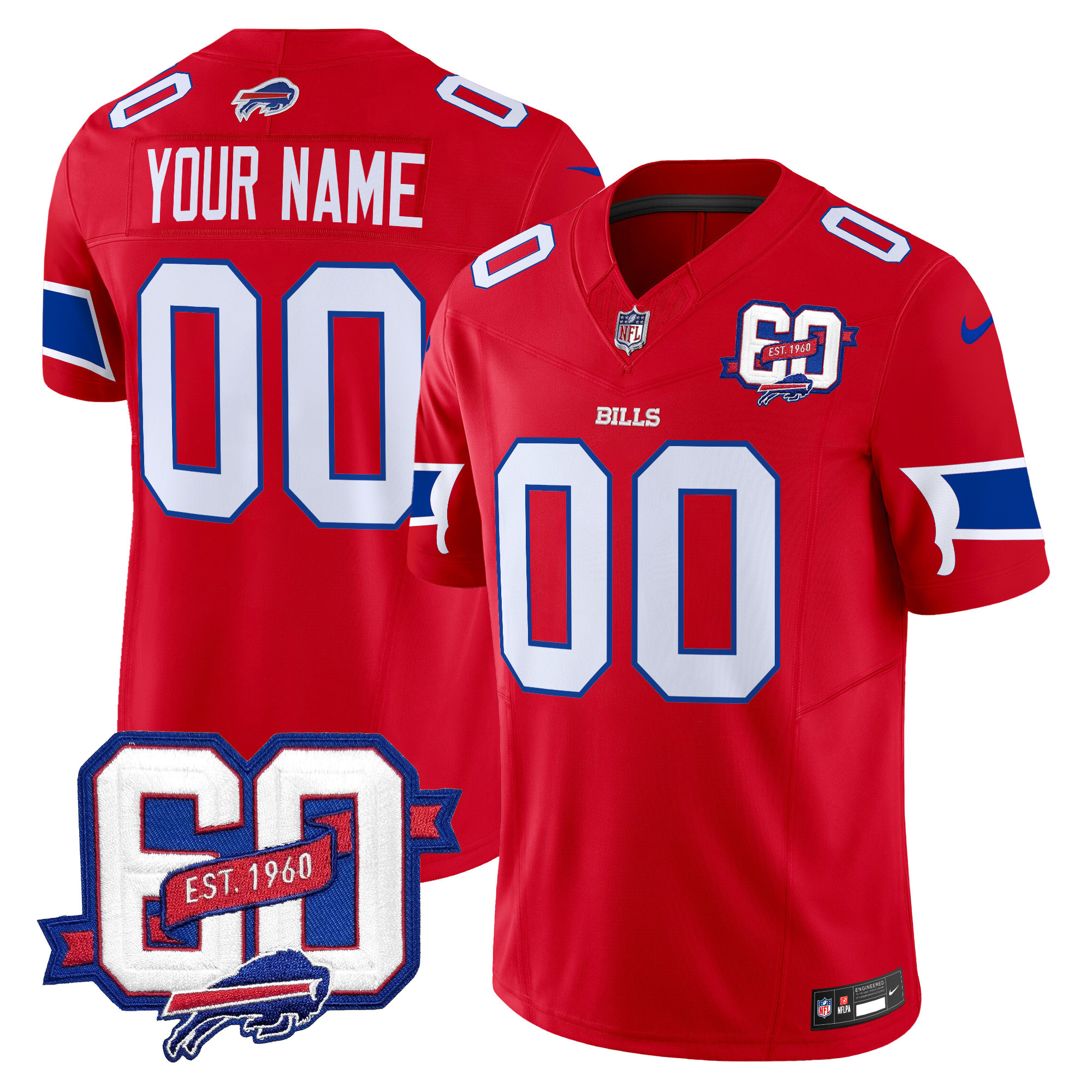 Bills 60th Anniversary Patch Vapor Limited Custom Jersey - All Stitched - Image 2