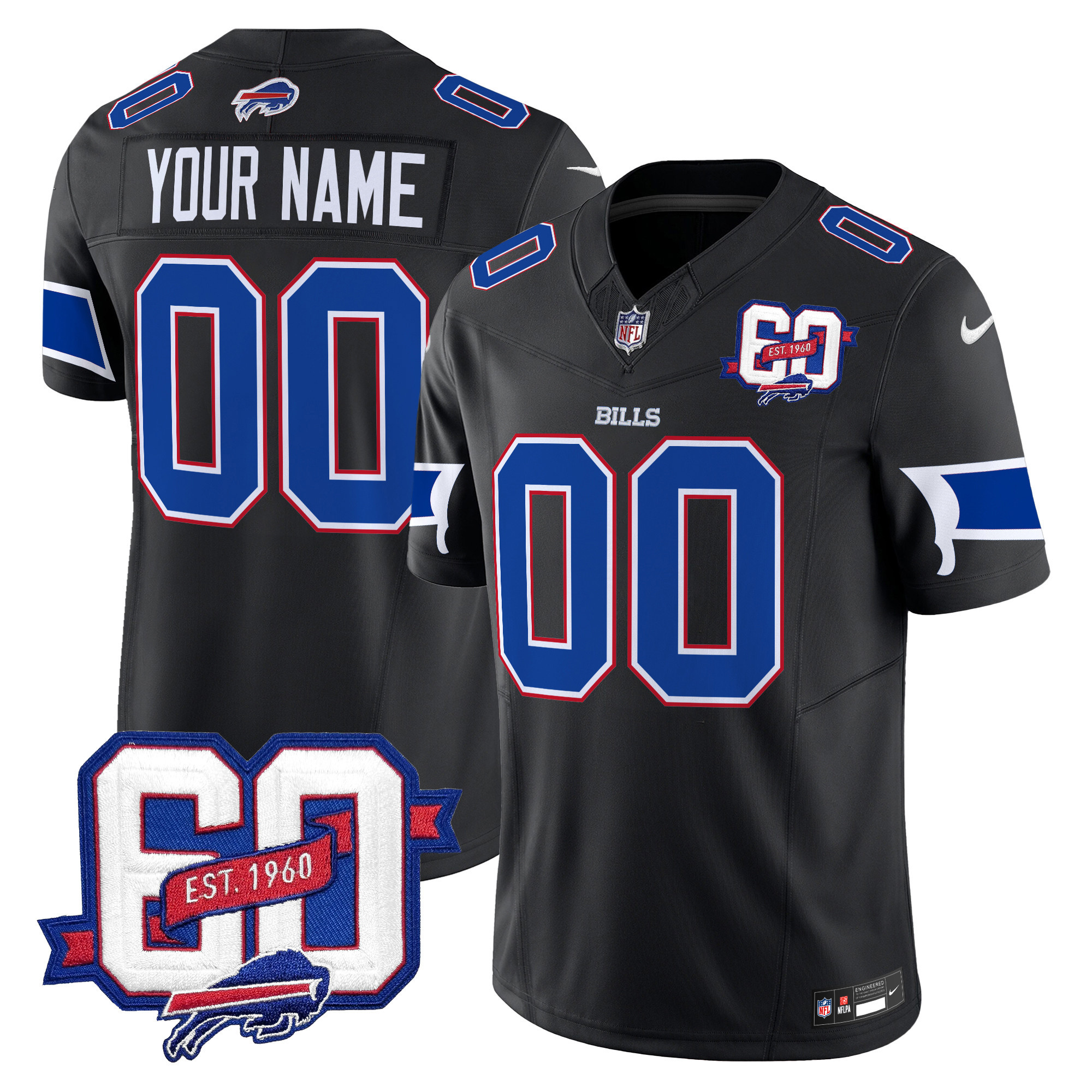 Bills 60th Anniversary Patch Vapor Limited Custom Jersey - All Stitched - Image 4