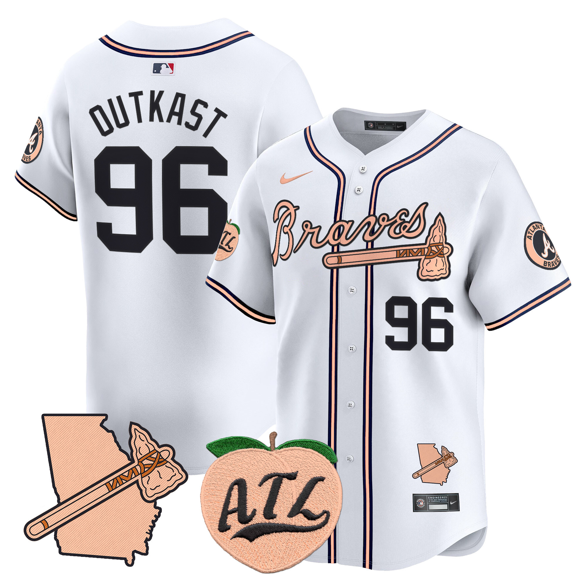 Men's Atlanta Braves Peach Vapor Premier Limited Jersey - All Stitched - Image 25