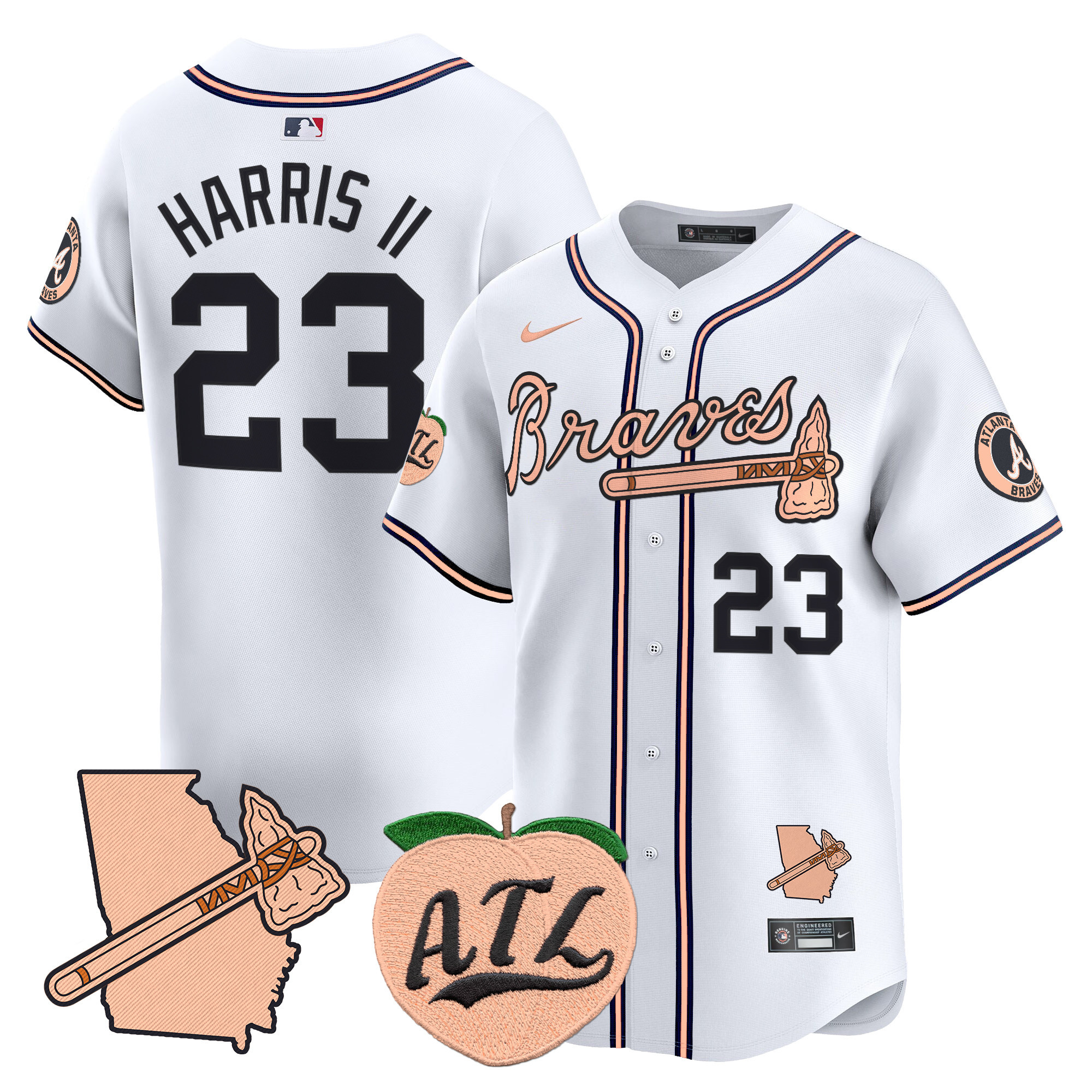 Men's Atlanta Braves Peach Vapor Premier Limited Jersey - All Stitched - Image 27