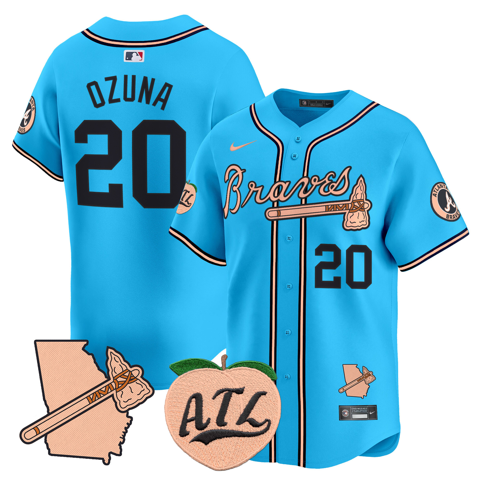 Men's Atlanta Braves Peach Vapor Premier Limited Jersey - All Stitched - Image 52
