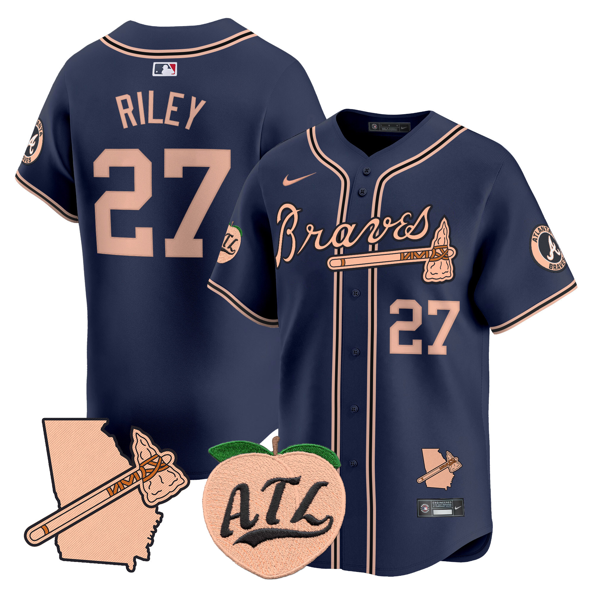 Men's Atlanta Braves Peach Vapor Premier Limited Jersey - All Stitched - Image 35