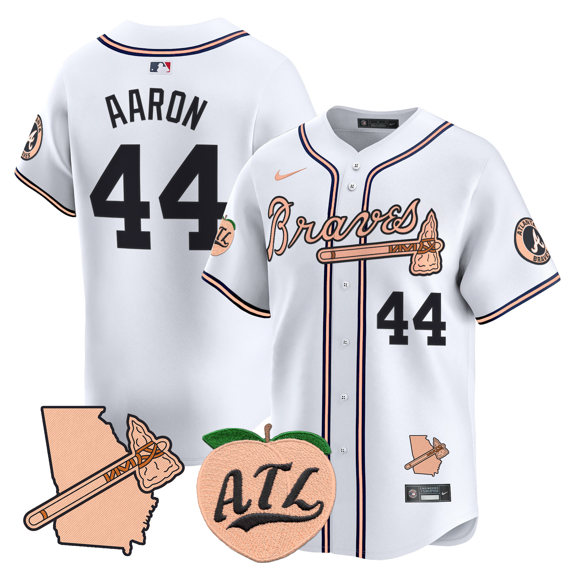 Men's Atlanta Braves Peach Vapor Premier Limited Jersey - All Stitched - Image 31