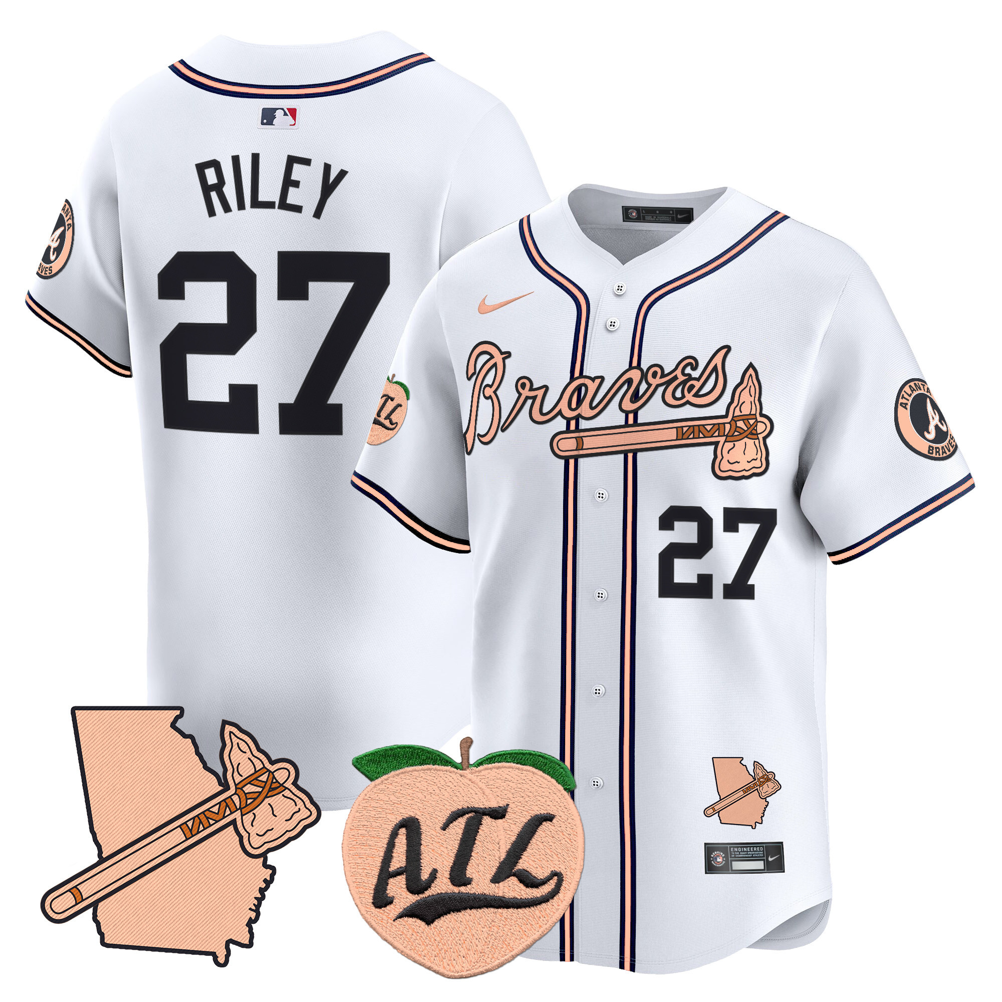 Men's Atlanta Braves Peach Vapor Premier Limited Jersey - All Stitched - Image 24