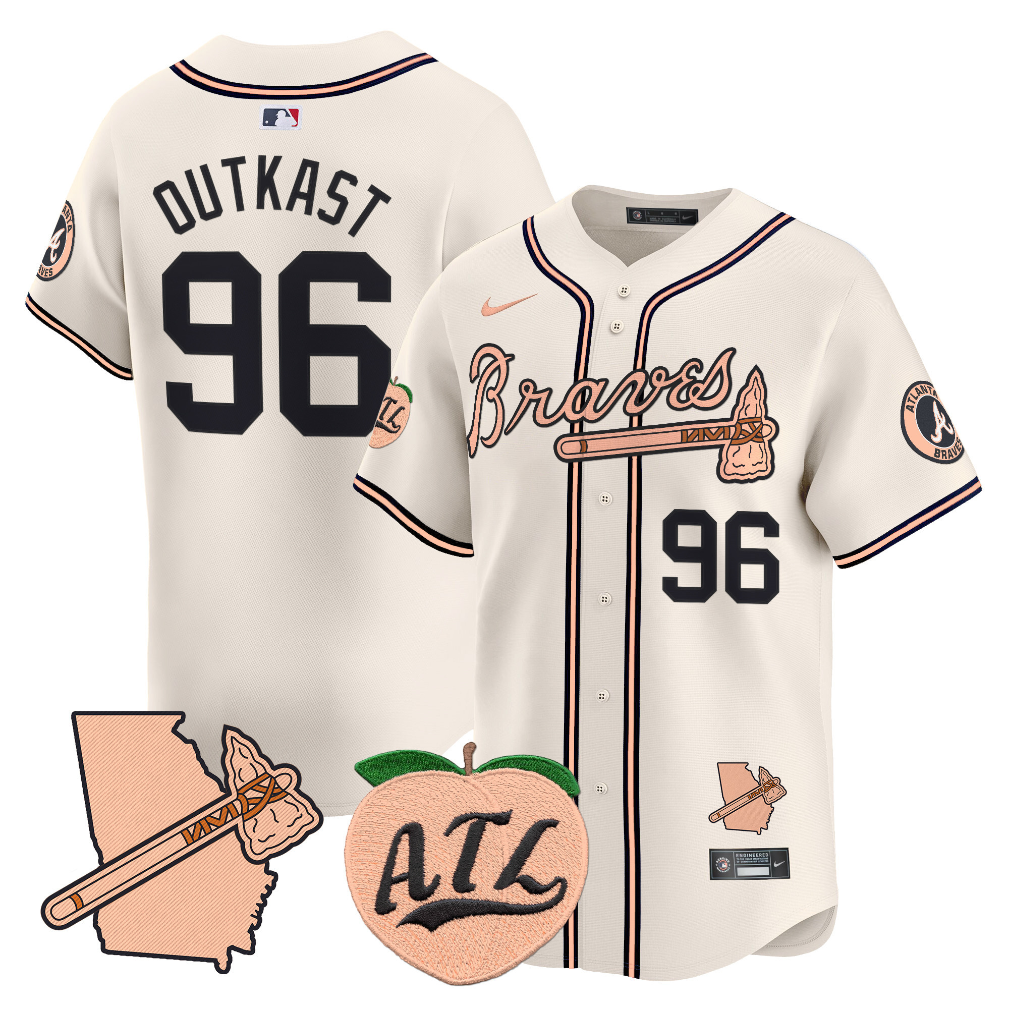 Men's Atlanta Braves Peach Vapor Premier Limited Jersey - All Stitched - Image 3