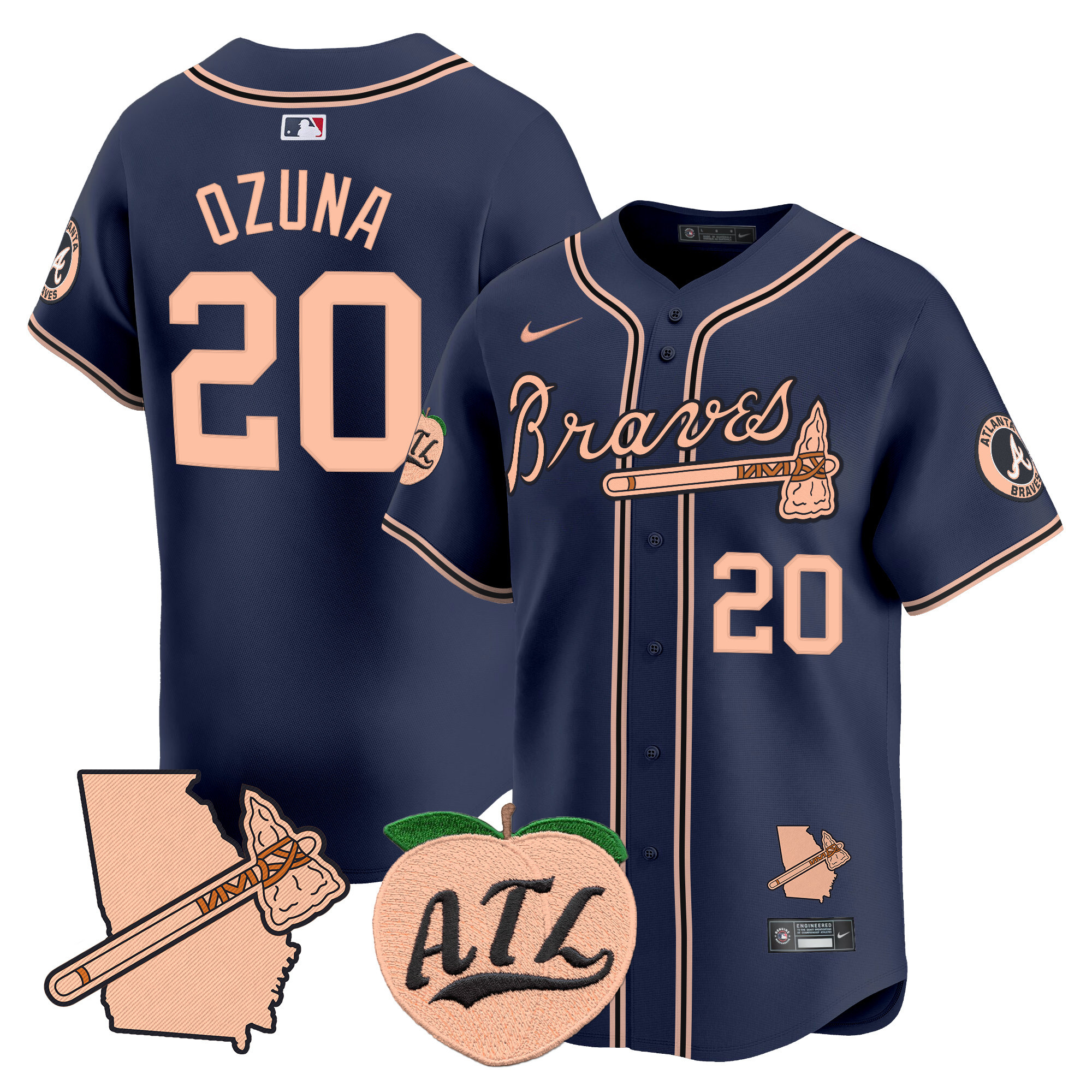 Men's Atlanta Braves Peach Vapor Premier Limited Jersey - All Stitched - Image 41