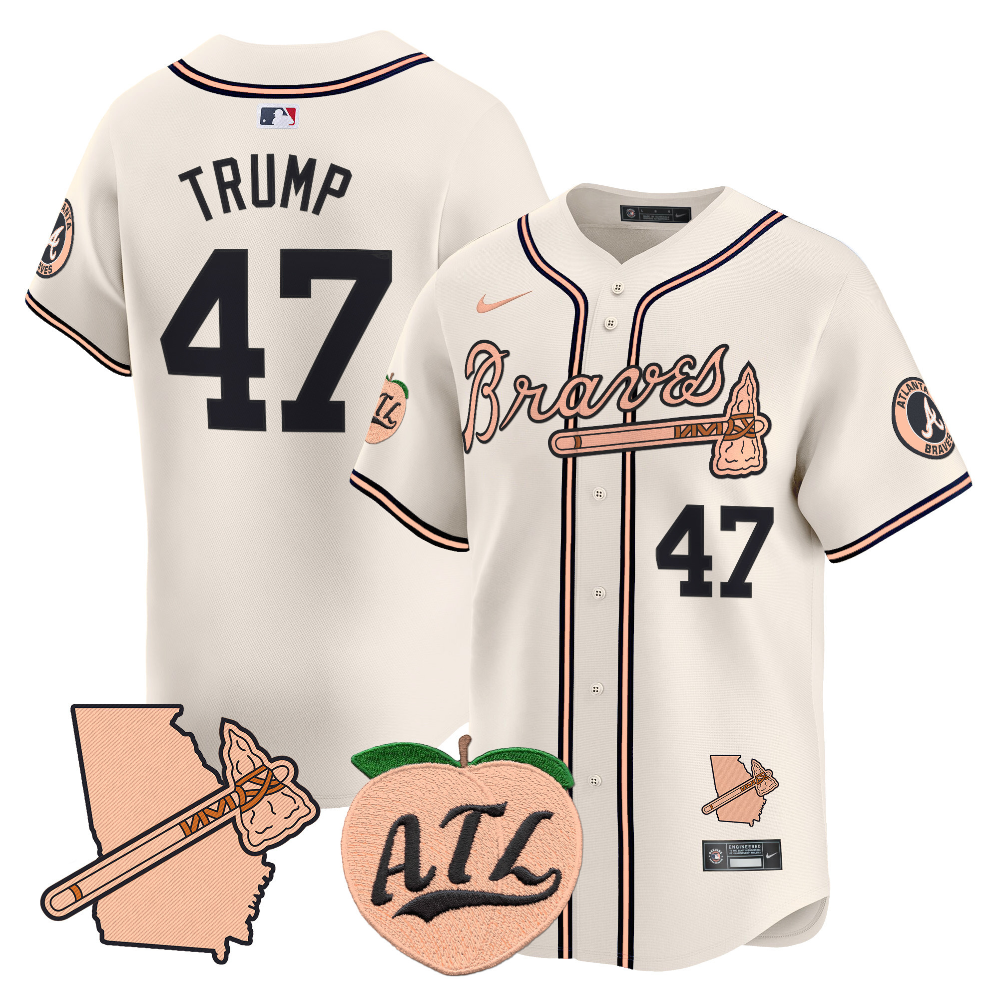 Men's Atlanta Braves Peach Vapor Premier Limited Jersey - All Stitched - Image 10