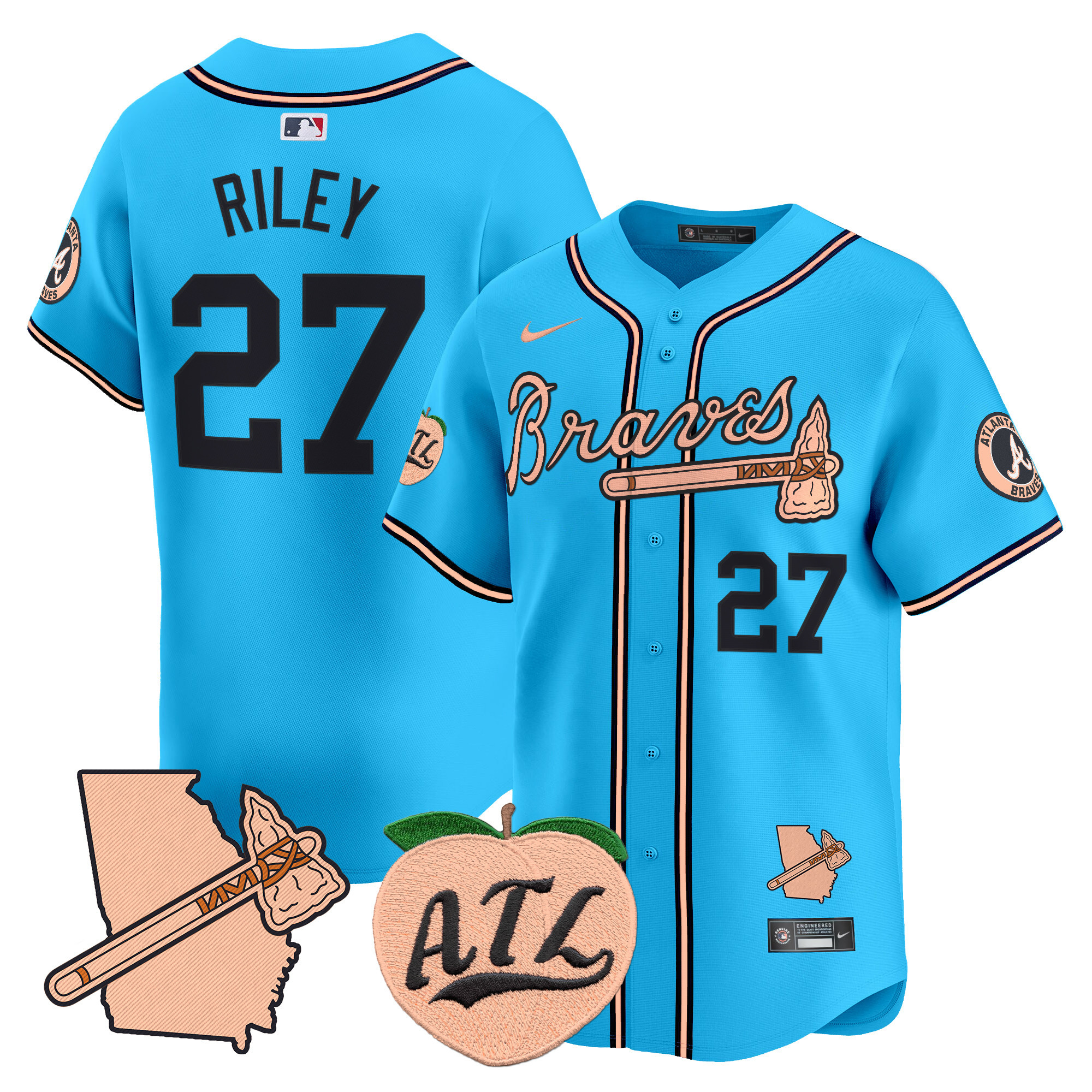 Men's Atlanta Braves Peach Vapor Premier Limited Jersey - All Stitched - Image 46