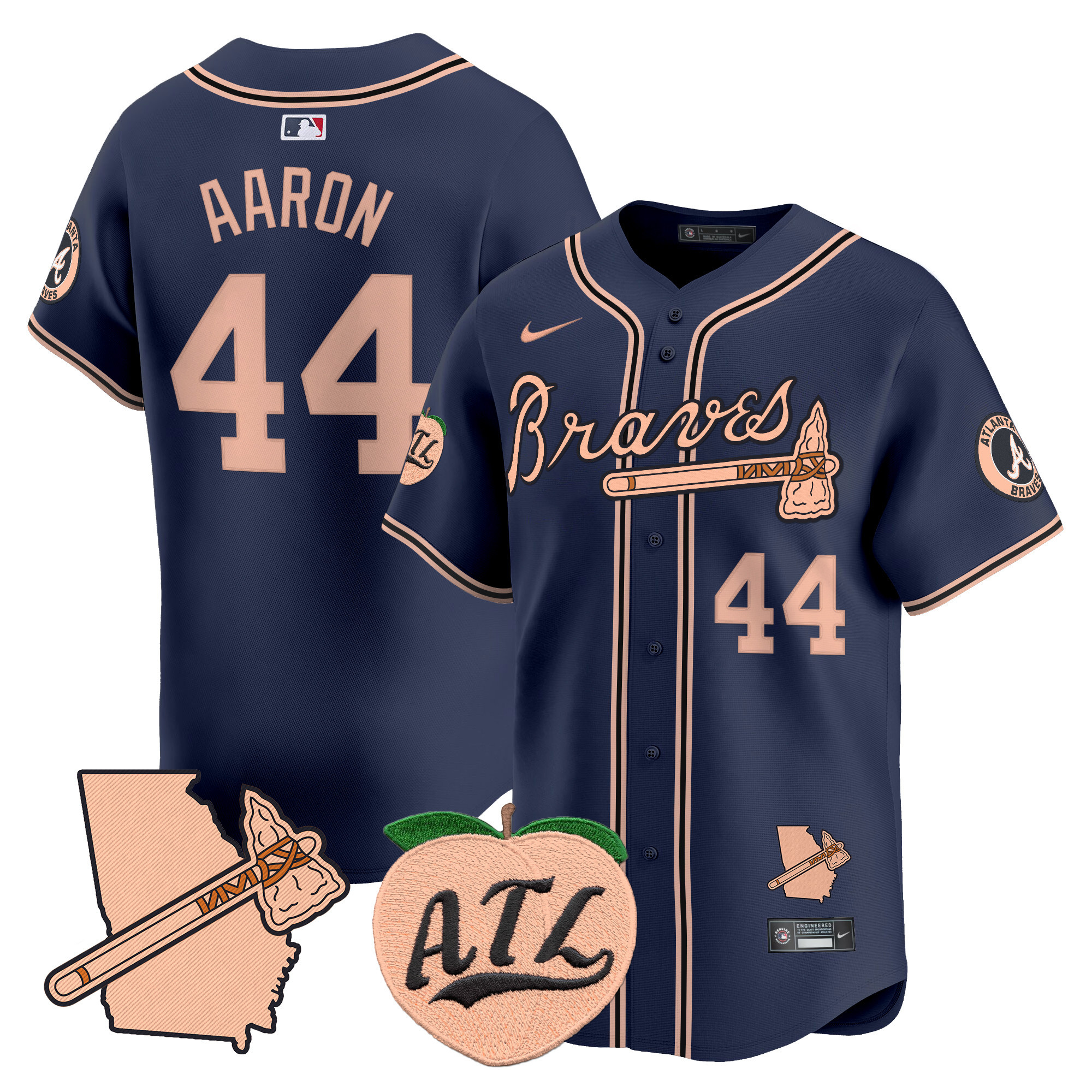Men's Atlanta Braves Peach Vapor Premier Limited Jersey - All Stitched - Image 42