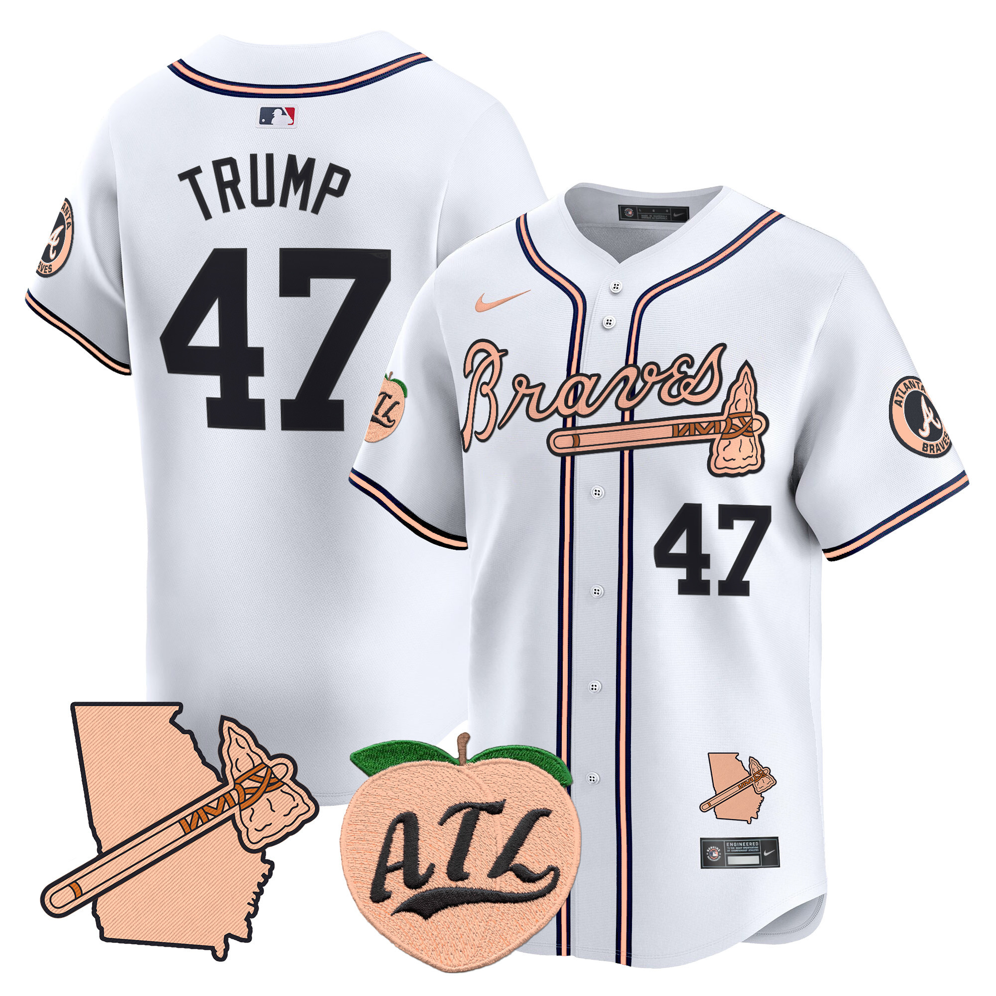 Men's Atlanta Braves Peach Vapor Premier Limited Jersey - All Stitched - Image 32