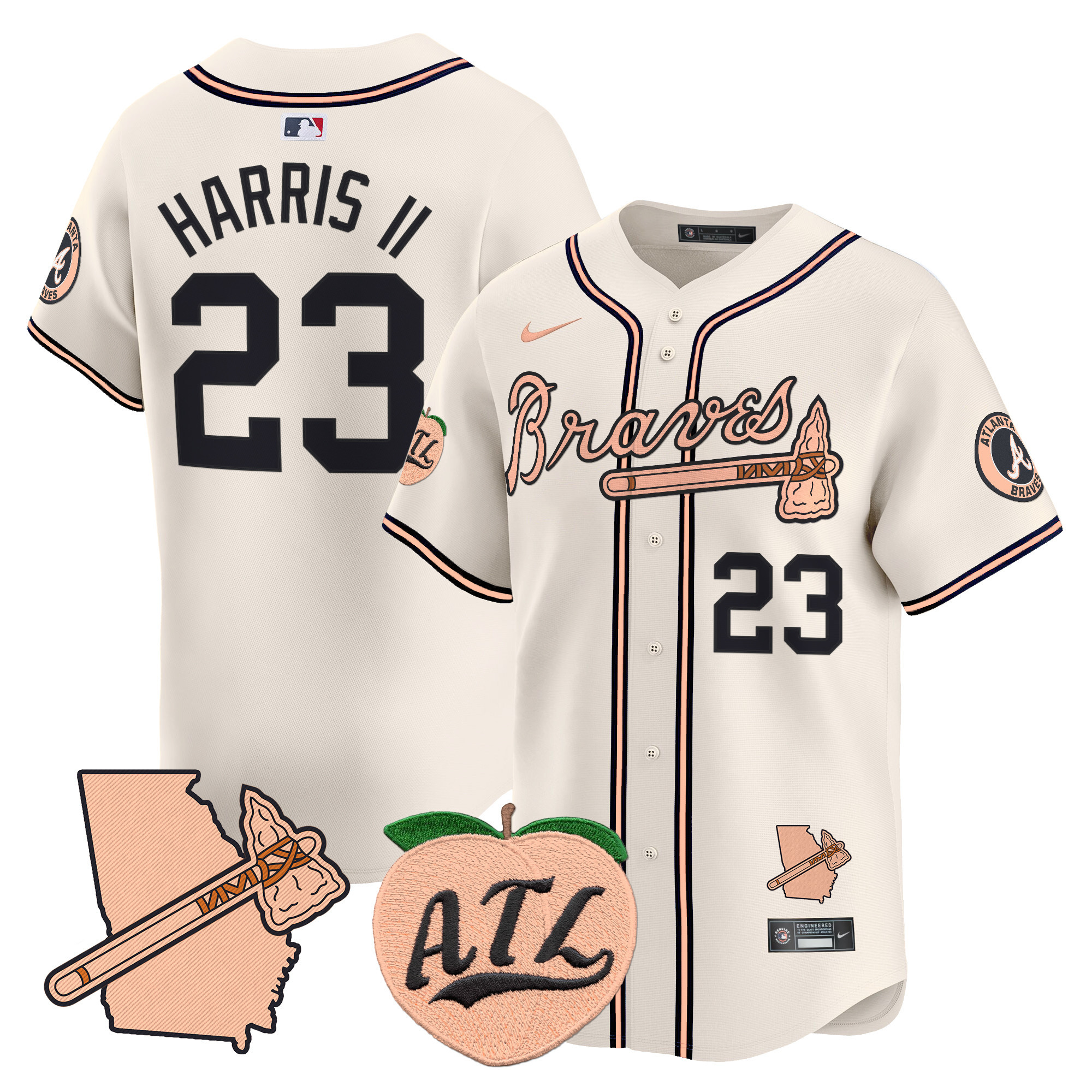 Men's Atlanta Braves Peach Vapor Premier Limited Jersey - All Stitched - Image 5