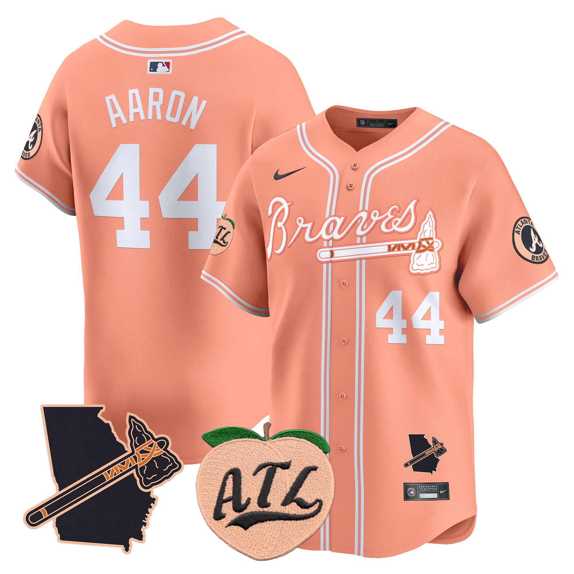 Men's Atlanta Braves Peach Vapor Premier Limited Jersey - All Stitched - Image 20