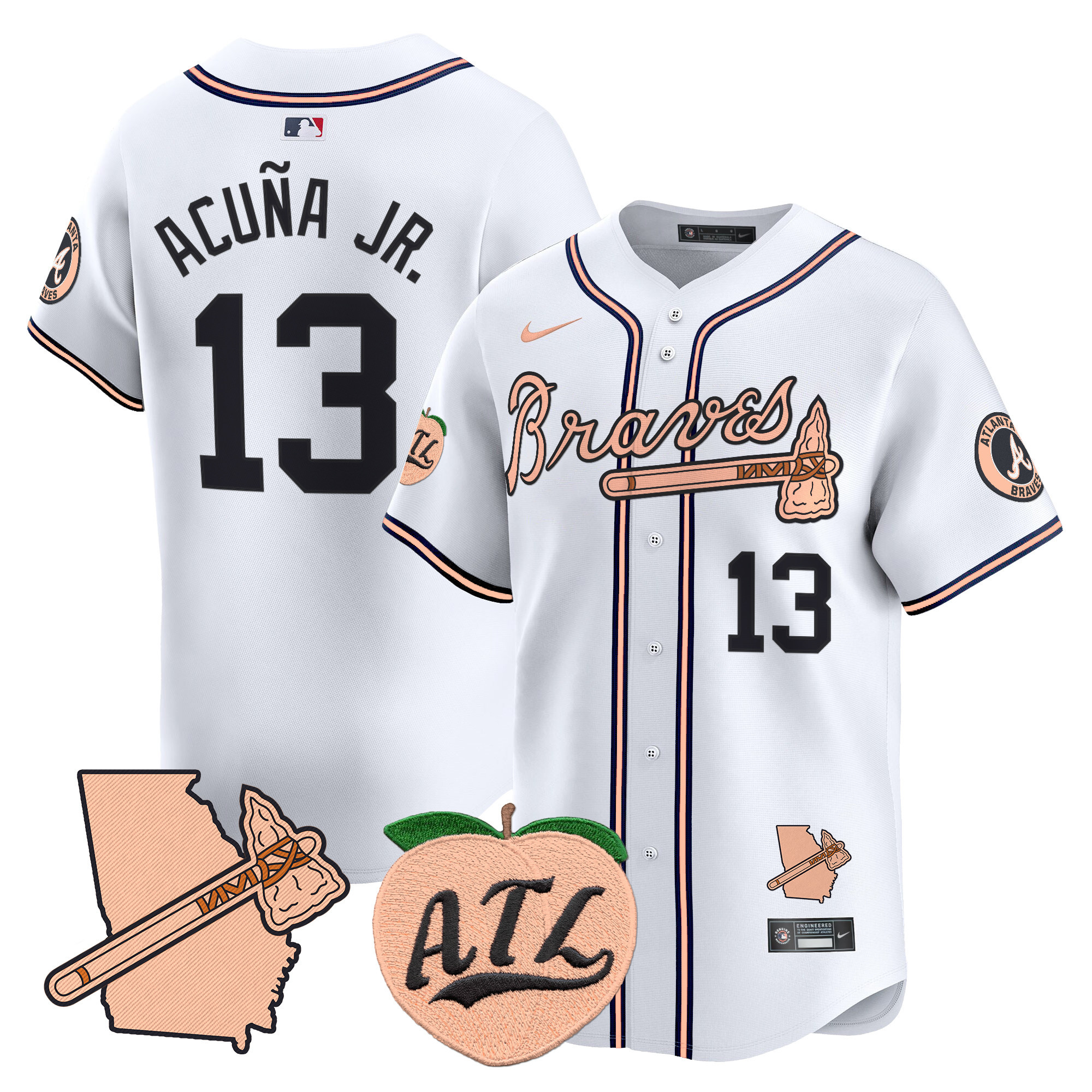 Men's Atlanta Braves Peach Vapor Premier Limited Jersey - All Stitched - Image 23