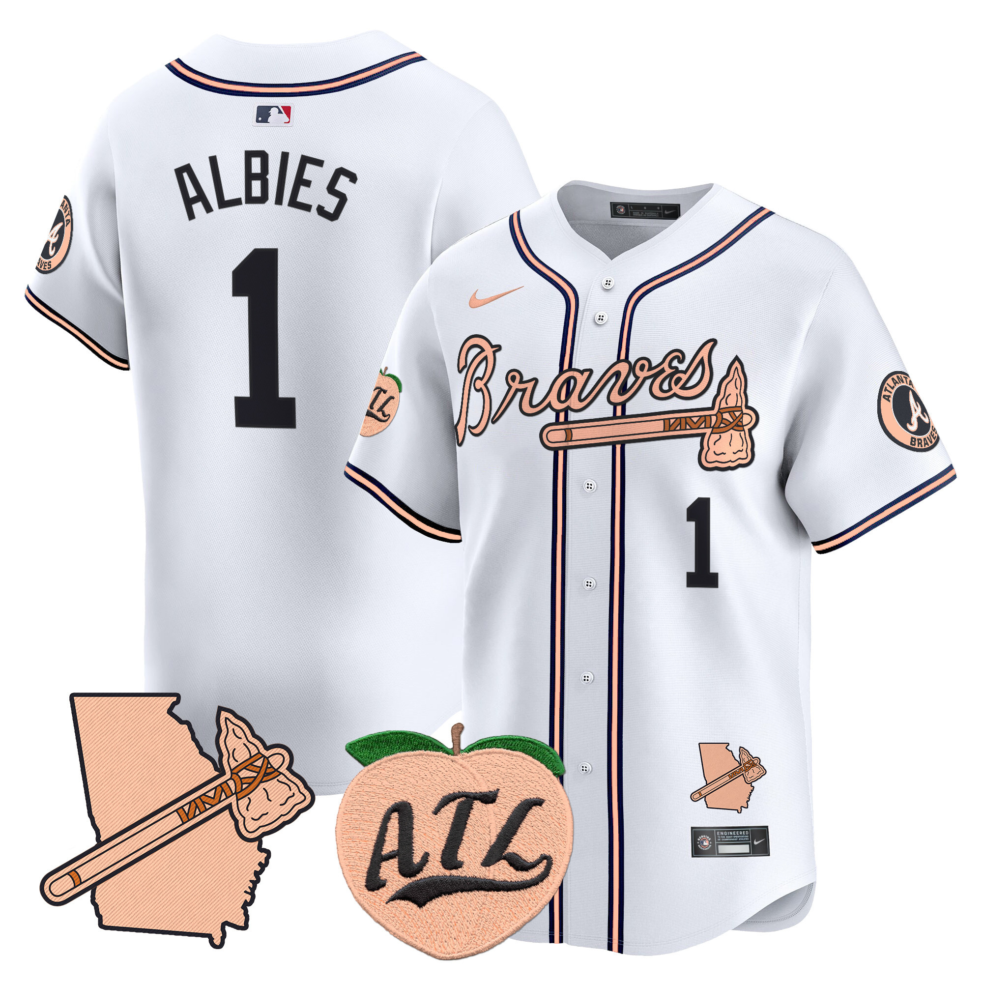 Men's Atlanta Braves Peach Vapor Premier Limited Jersey - All Stitched - Image 29
