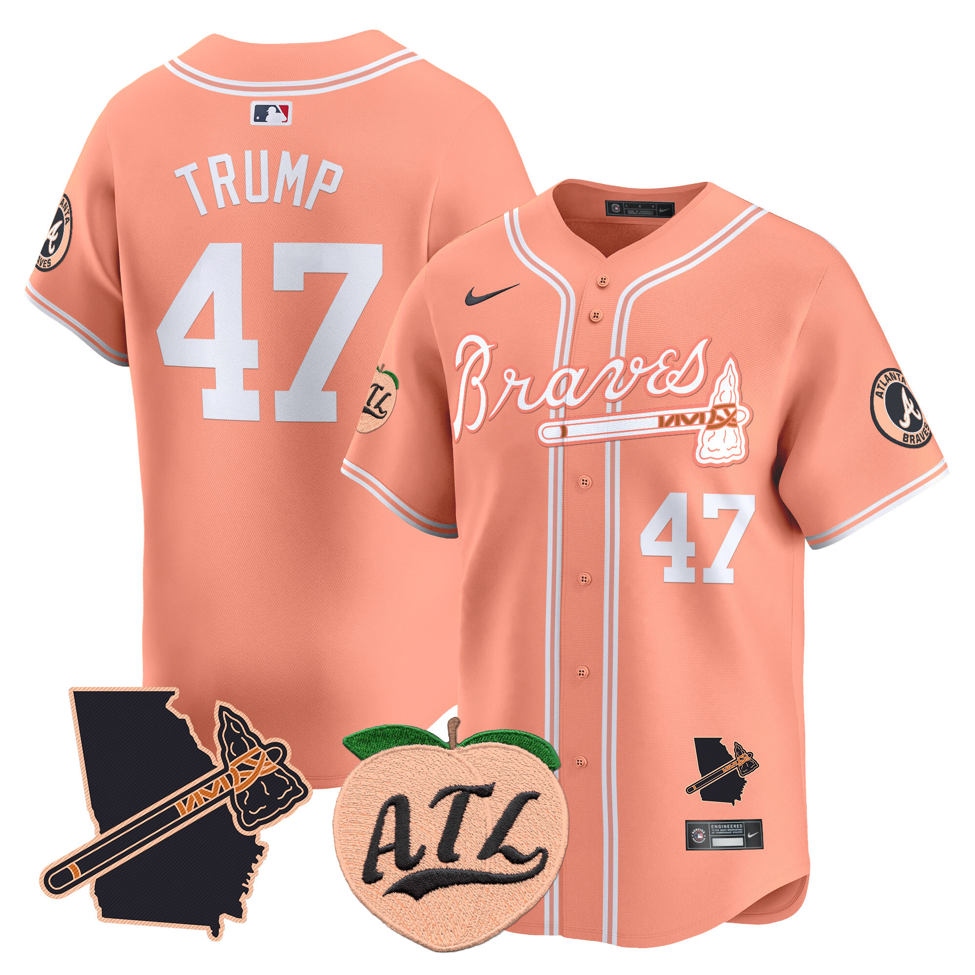 Men's Atlanta Braves Peach Vapor Premier Limited Jersey - All Stitched - Image 21
