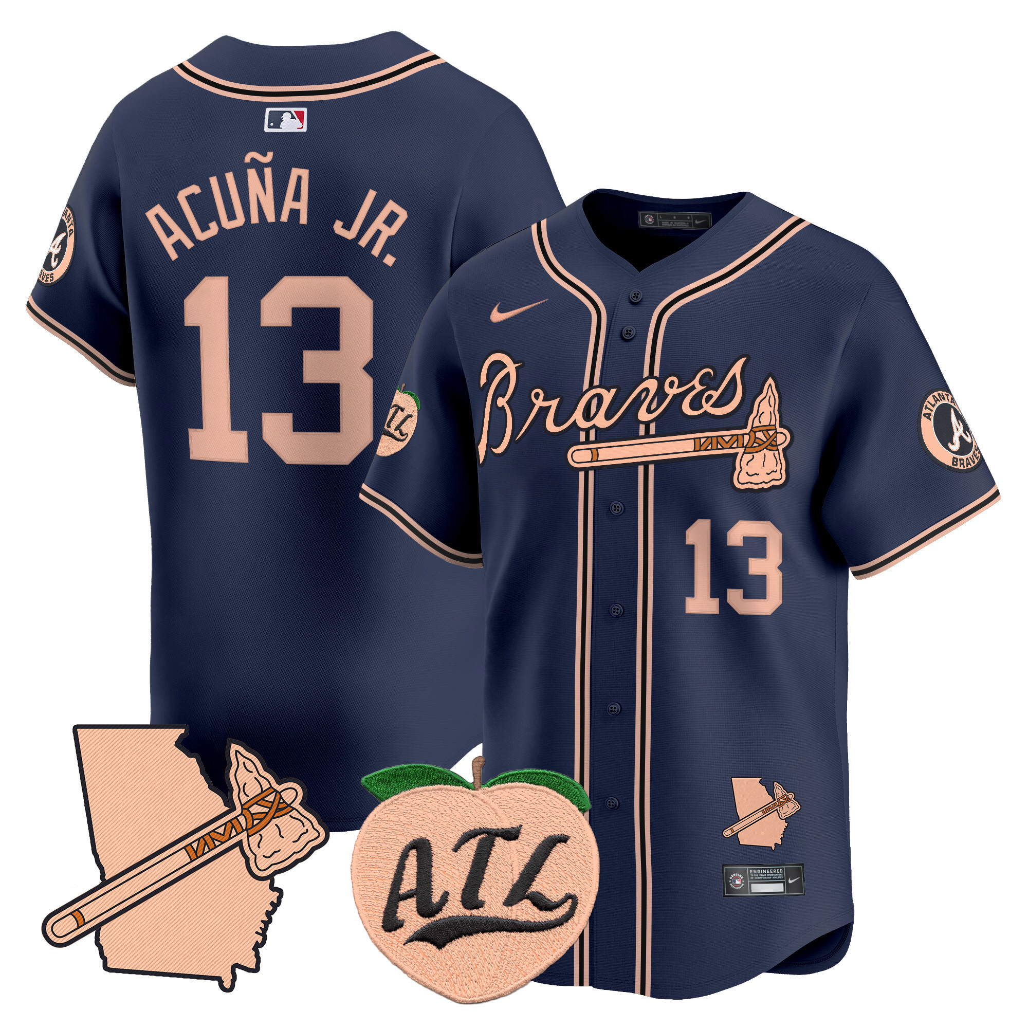 Men's Atlanta Braves Peach Vapor Premier Limited Jersey - All Stitched - Image 34
