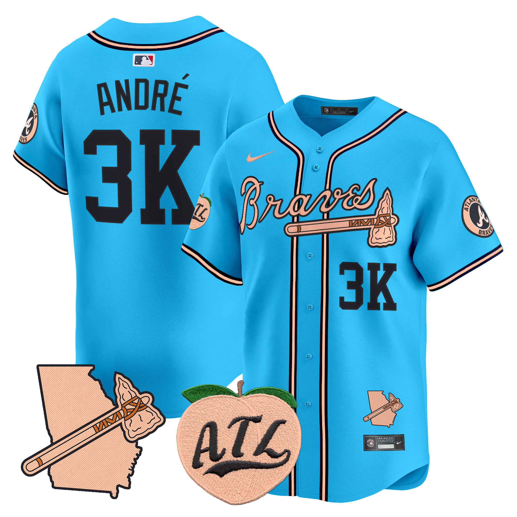 Men's Atlanta Braves Peach Vapor Premier Limited Jersey - All Stitched - Image 48