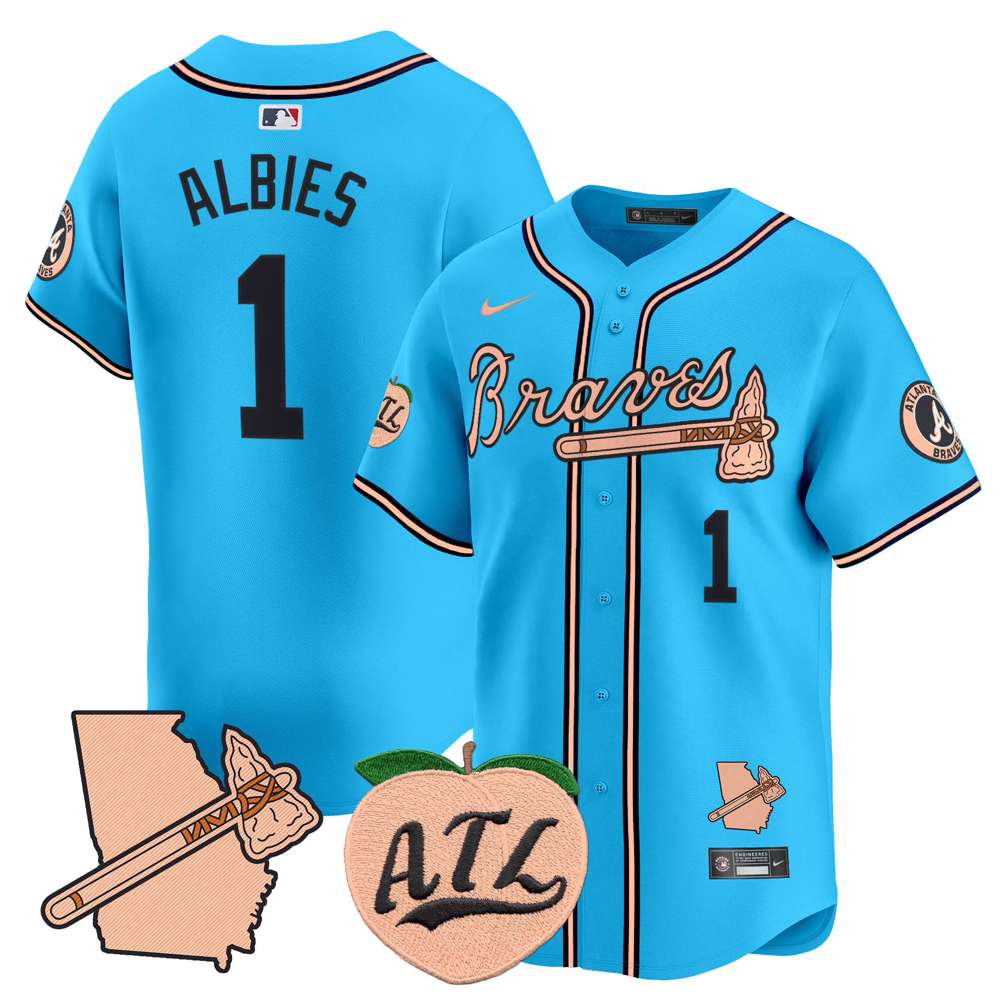 Men's Atlanta Braves Peach Vapor Premier Limited Jersey - All Stitched - Image 51