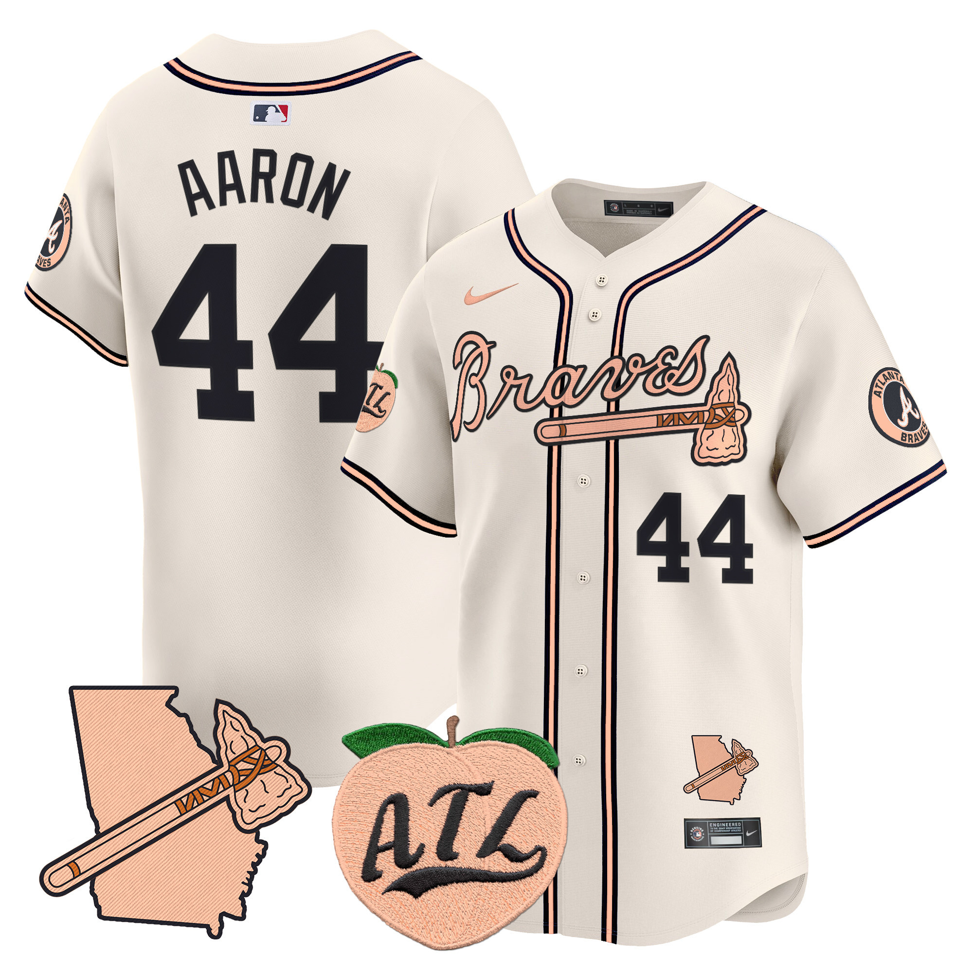 Men's Atlanta Braves Peach Vapor Premier Limited Jersey - All Stitched - Image 9