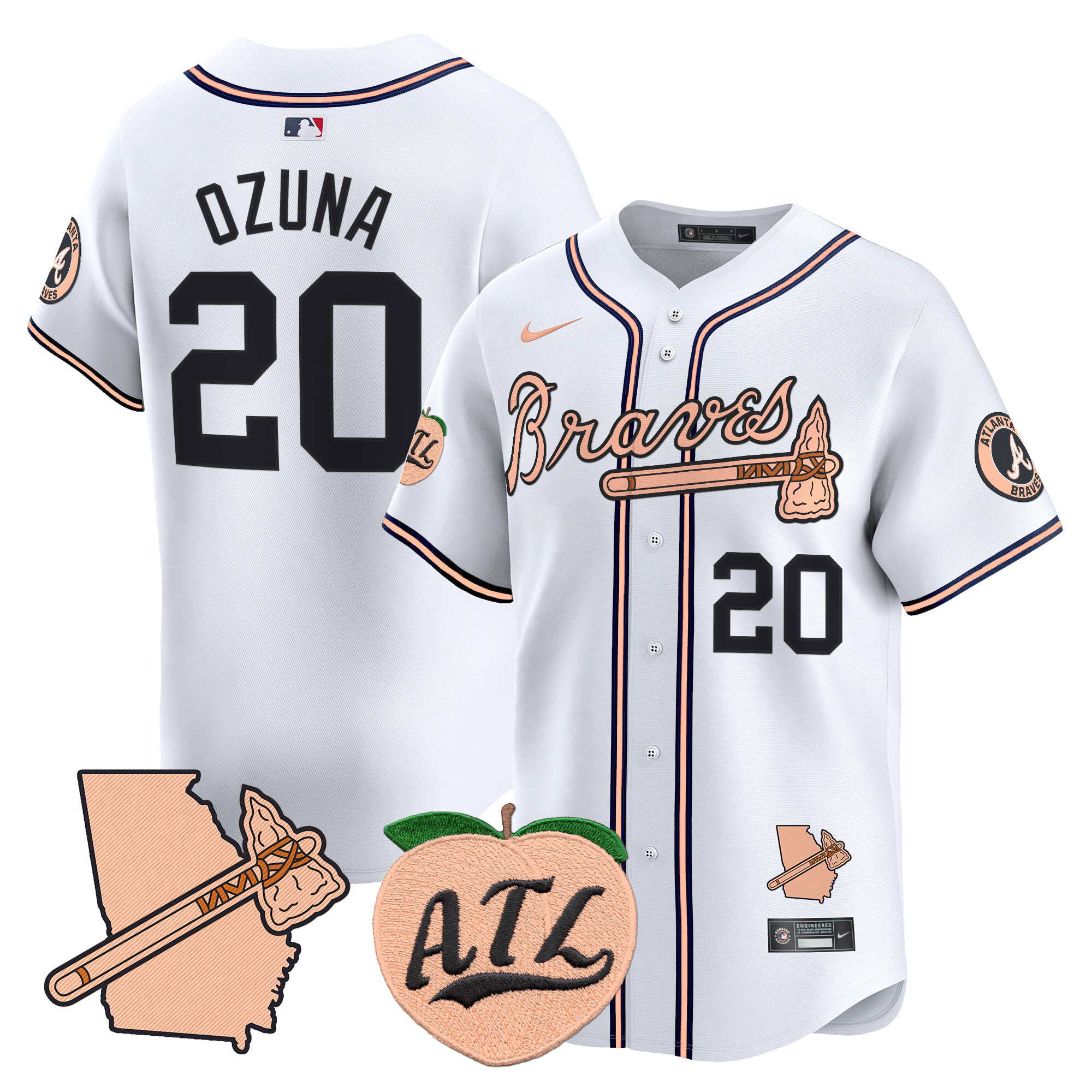 Men's Atlanta Braves Peach Vapor Premier Limited Jersey - All Stitched - Image 30