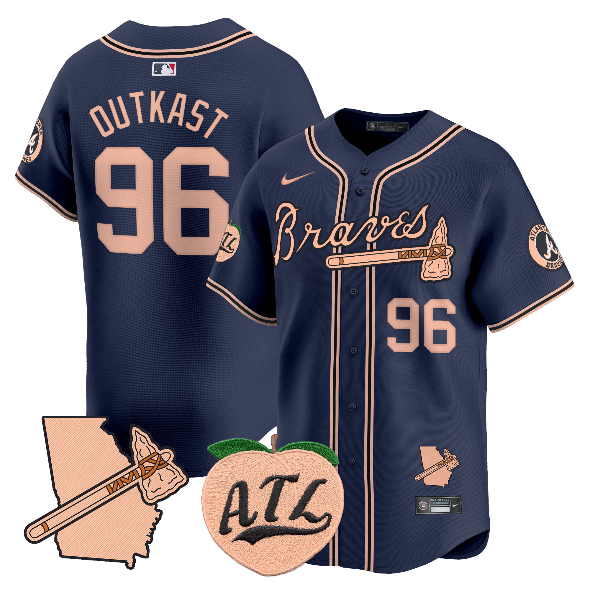Men's Atlanta Braves Peach Vapor Premier Limited Jersey - All Stitched - Image 36