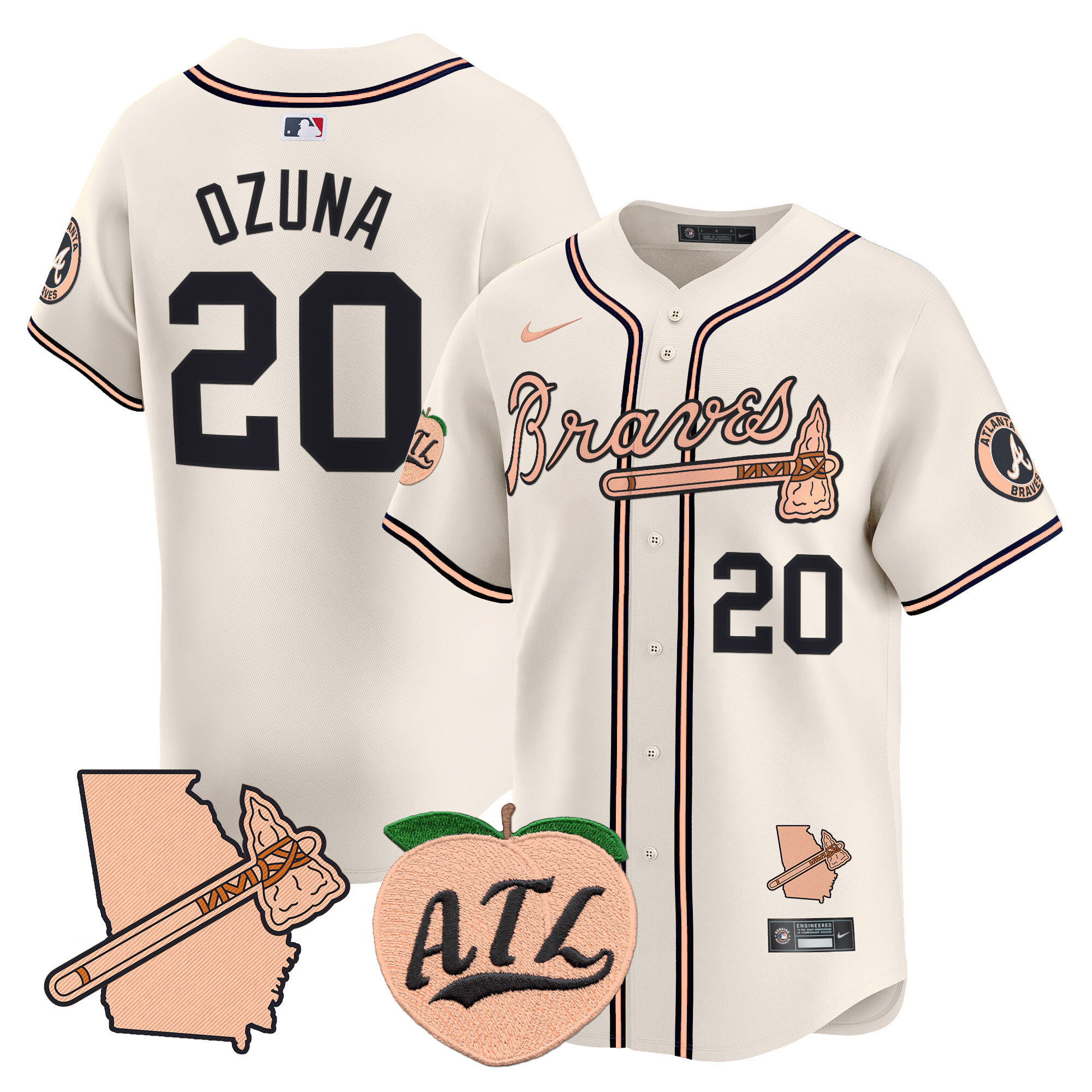 Men's Atlanta Braves Peach Vapor Premier Limited Jersey - All Stitched - Image 8