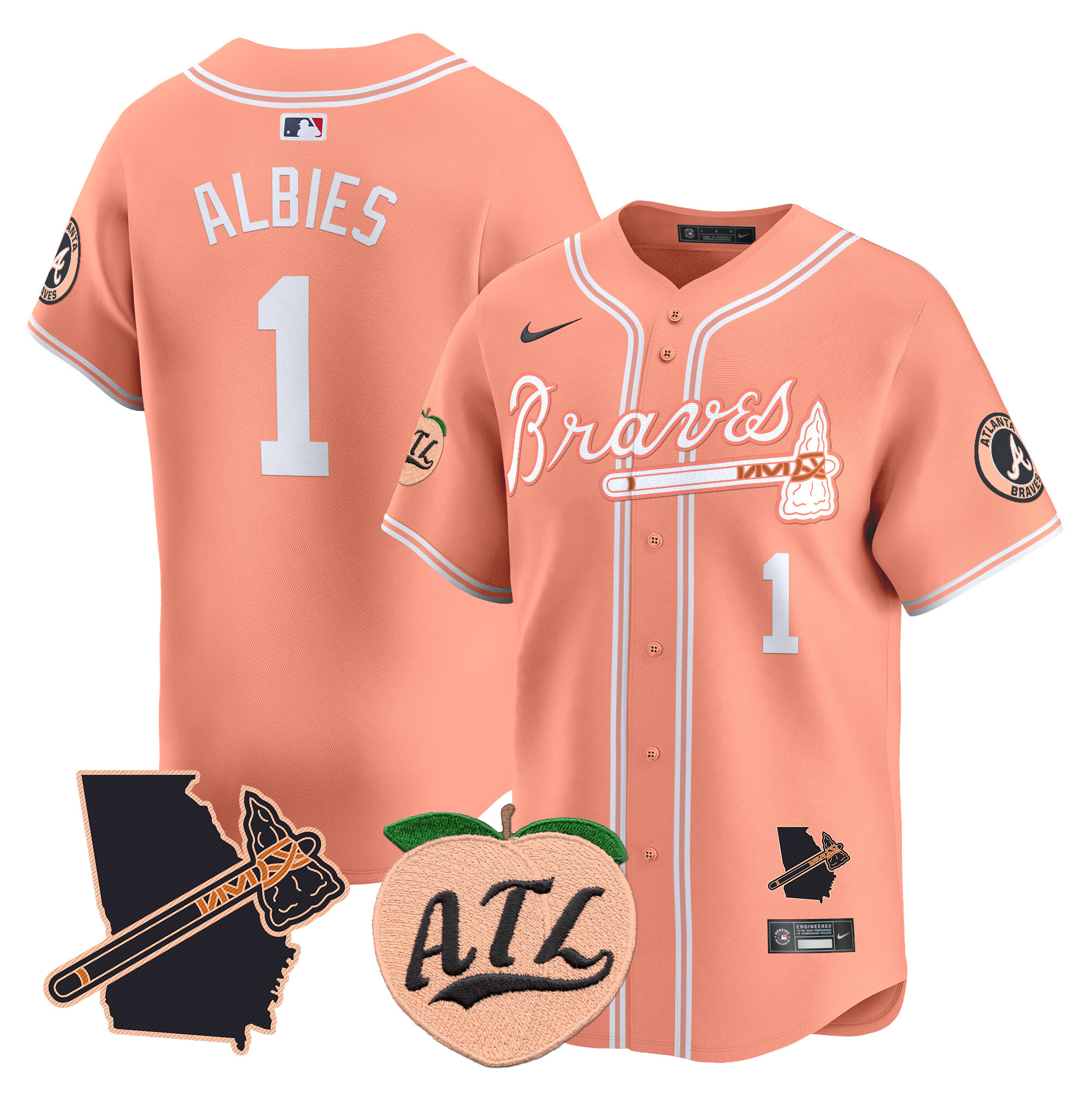 Men's Atlanta Braves Peach Vapor Premier Limited Jersey - All Stitched - Image 18