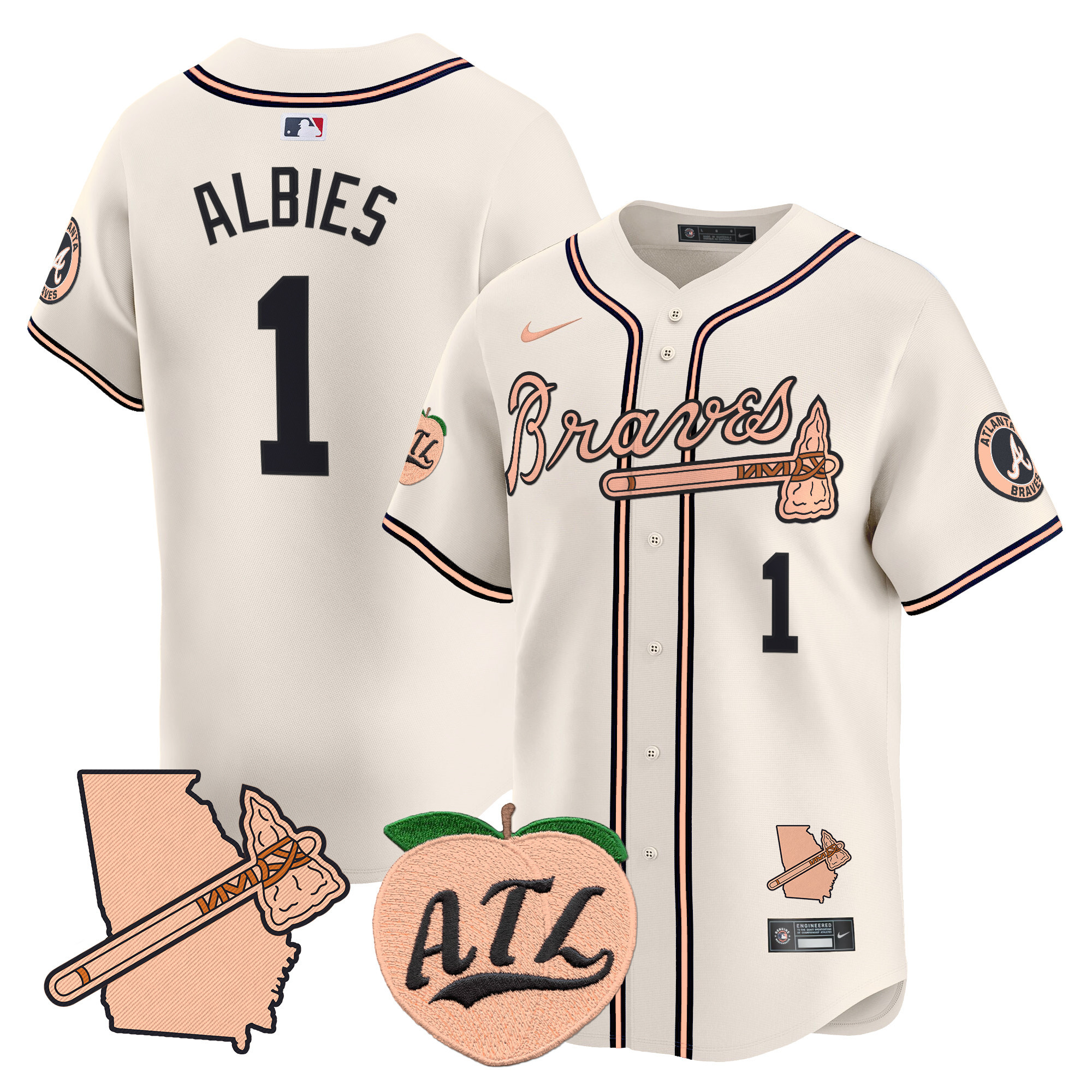 Men's Atlanta Braves Peach Vapor Premier Limited Jersey - All Stitched - Image 7