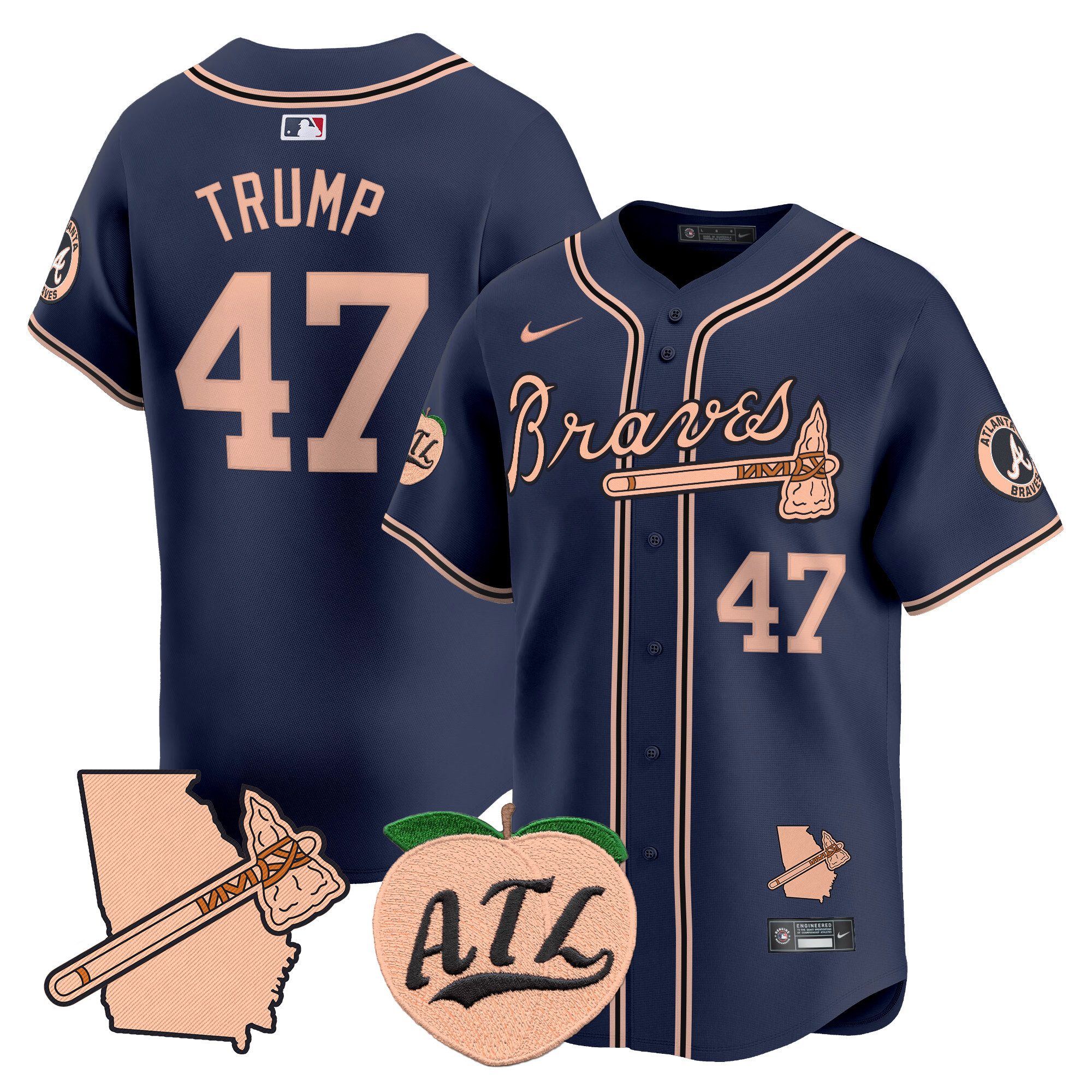 Men's Atlanta Braves Peach Vapor Premier Limited Jersey - All Stitched - Image 43