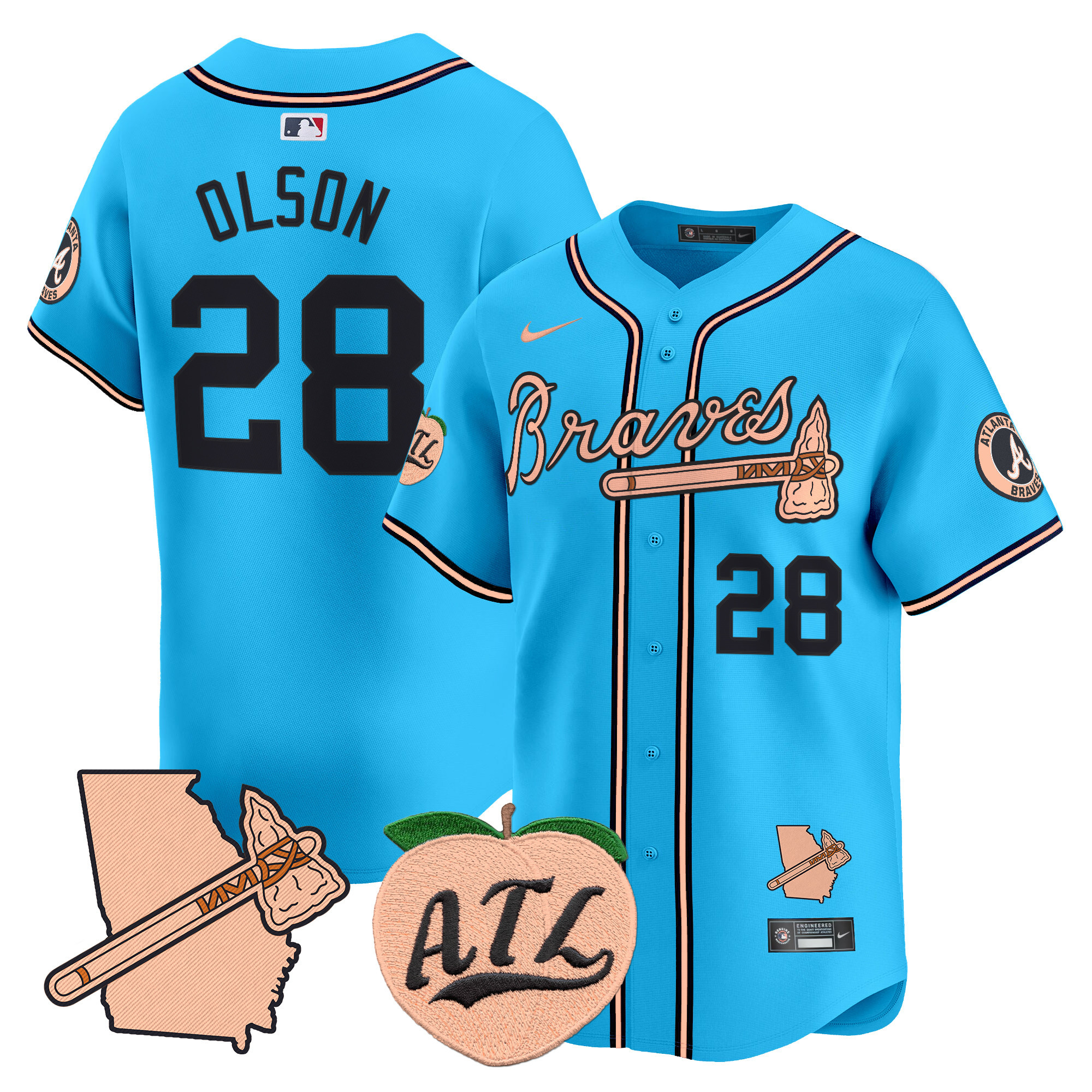 Men's Atlanta Braves Peach Vapor Premier Limited Jersey - All Stitched - Image 50