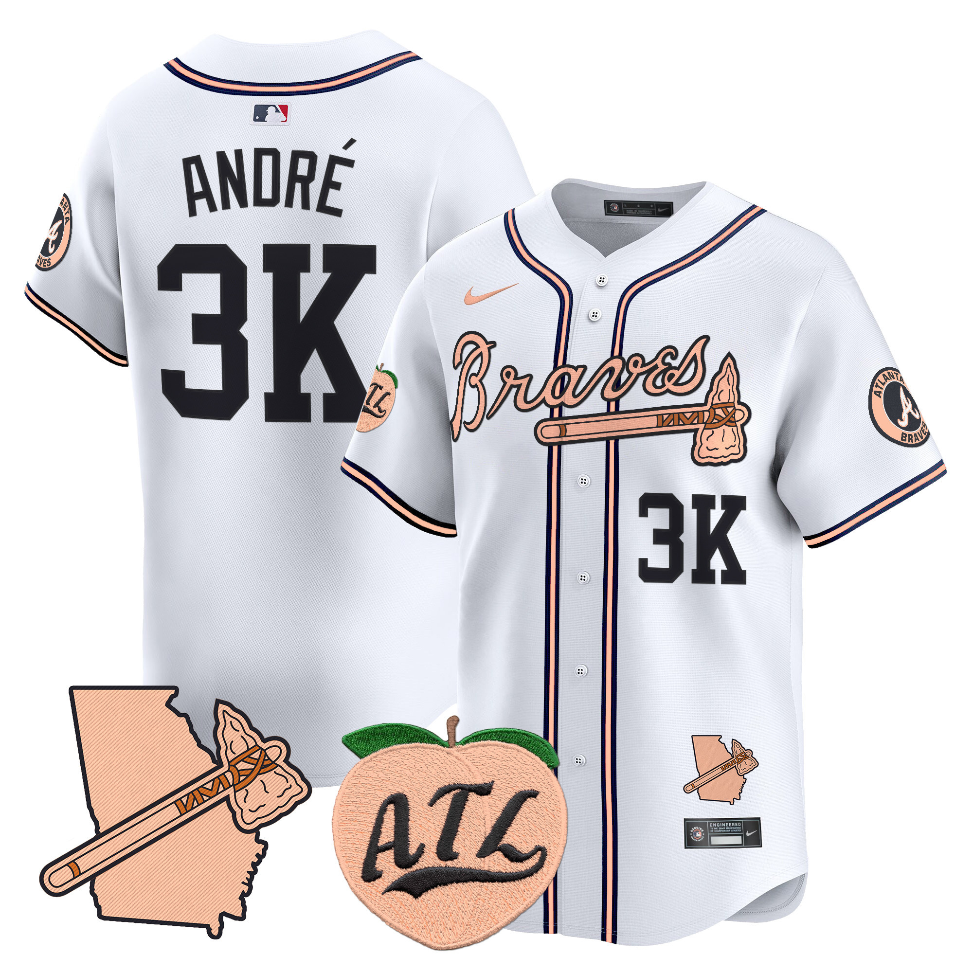 Men's Atlanta Braves Peach Vapor Premier Limited Jersey - All Stitched - Image 26