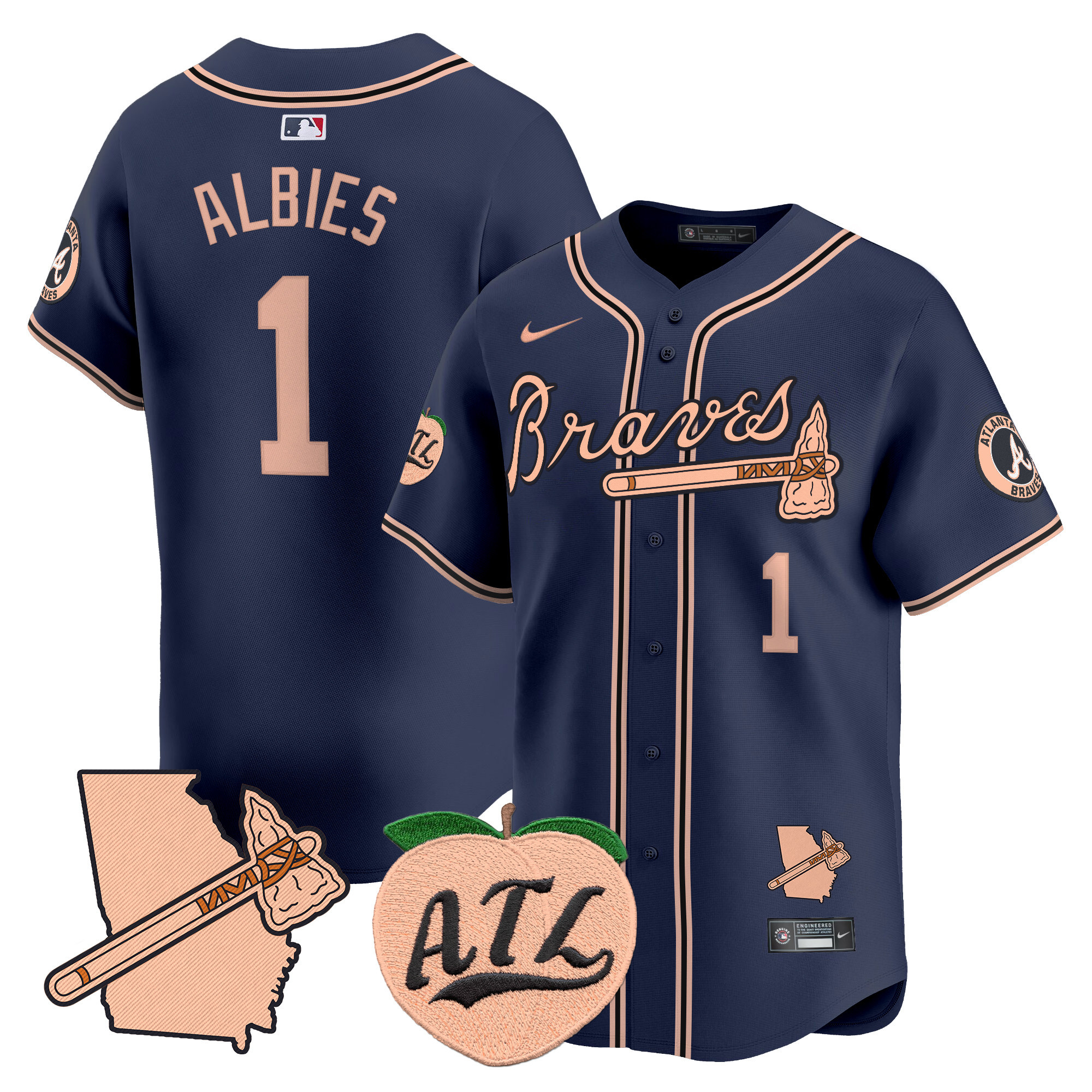 Men's Atlanta Braves Peach Vapor Premier Limited Jersey - All Stitched - Image 40