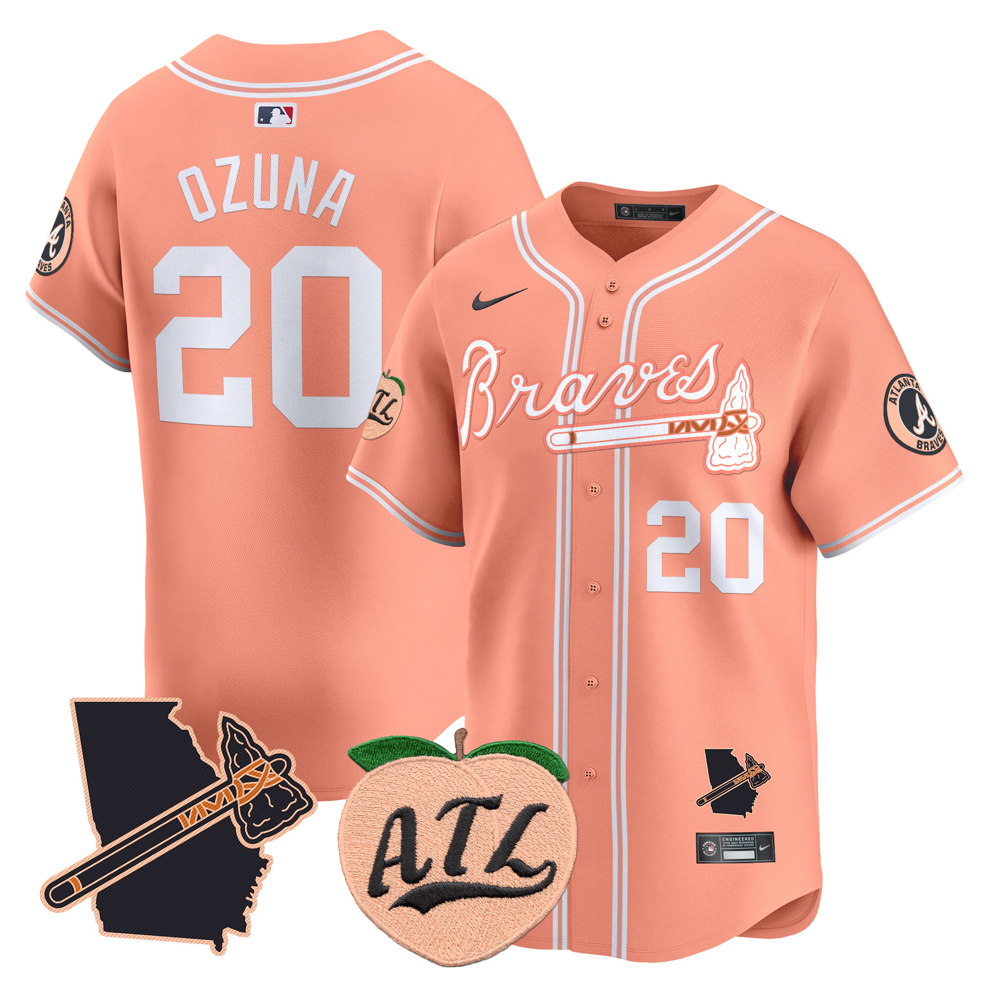 Men's Atlanta Braves Peach Vapor Premier Limited Jersey - All Stitched - Image 19