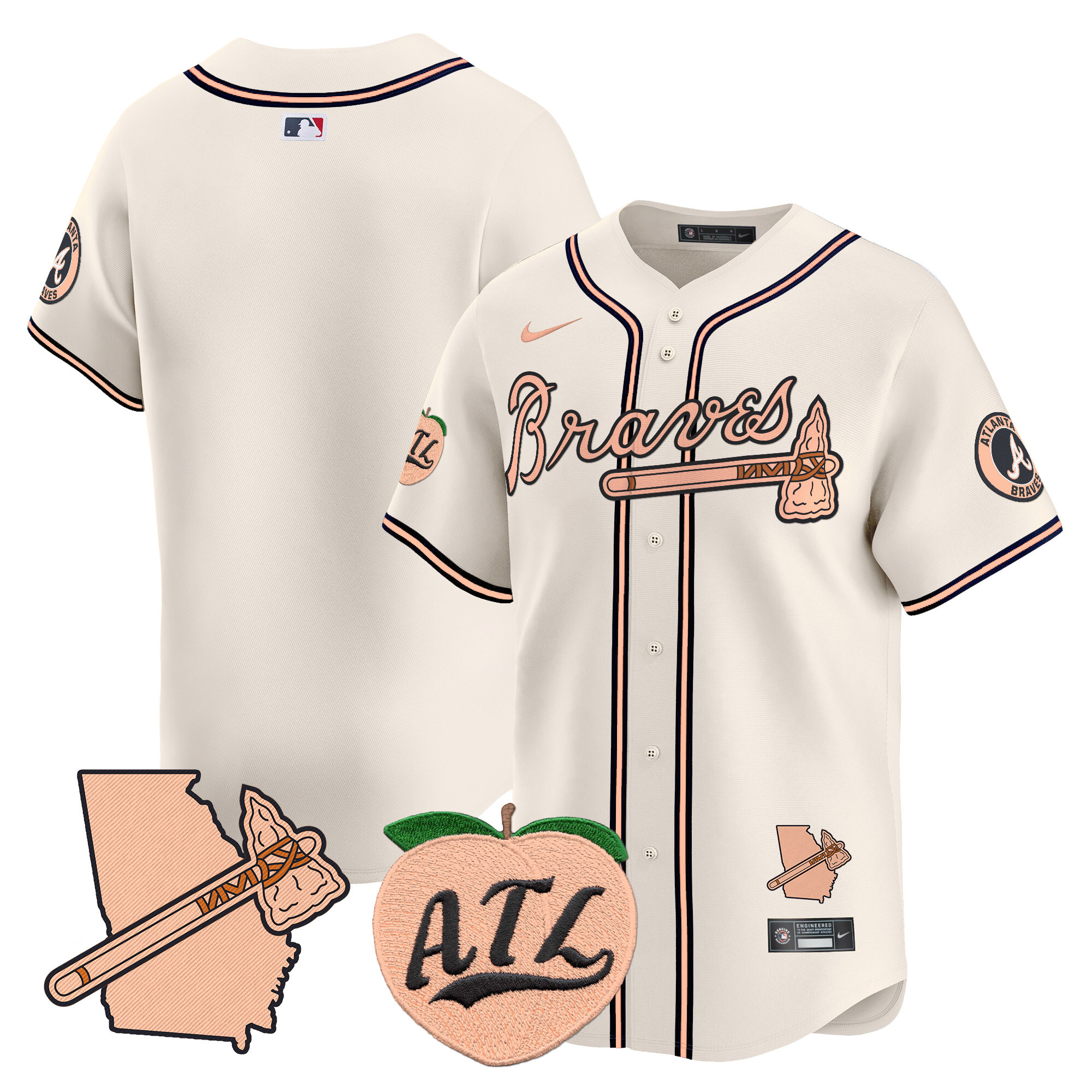 Men's Atlanta Braves Peach Vapor Premier Limited Jersey - All Stitched - Image 11