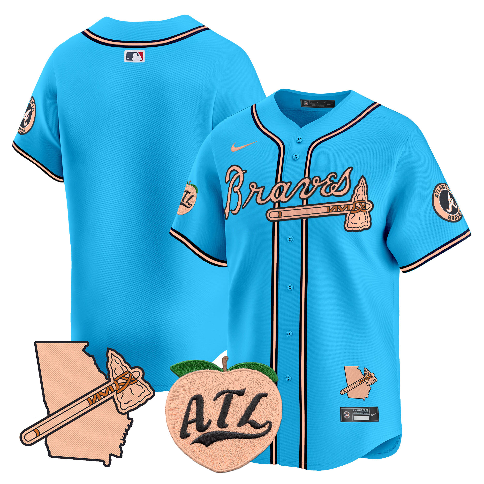 Men's Atlanta Braves Peach Vapor Premier Limited Jersey - All Stitched - Image 55