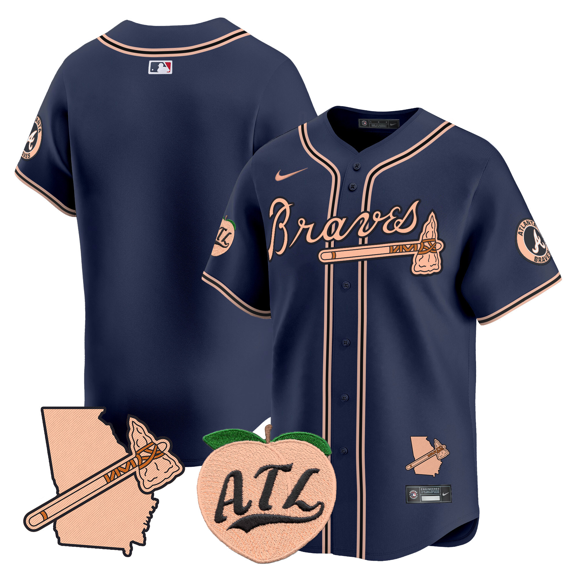 Men's Atlanta Braves Peach Vapor Premier Limited Jersey - All Stitched - Image 44