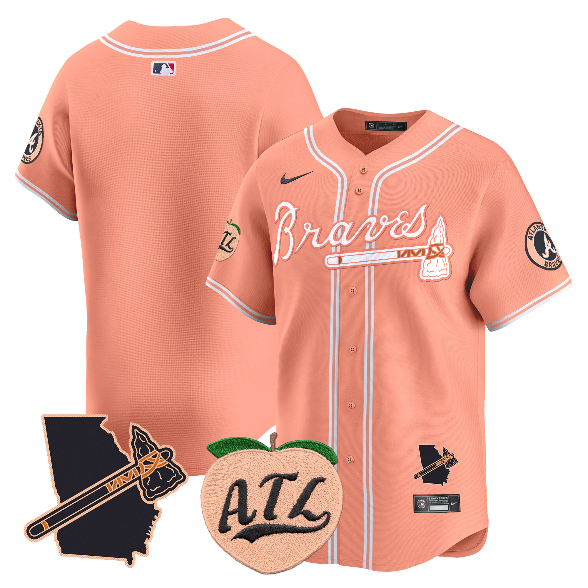 Men's Atlanta Braves Peach Vapor Premier Limited Jersey - All Stitched - Image 22