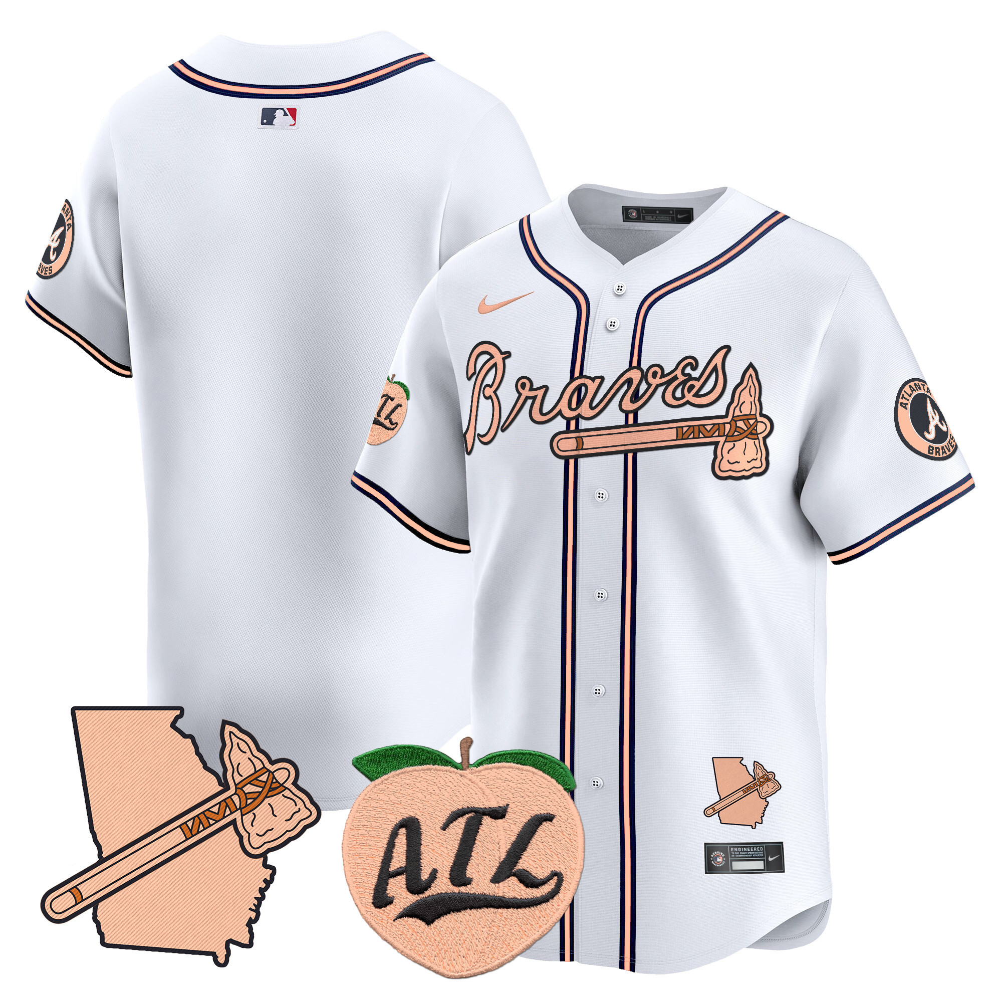 Men's Atlanta Braves Peach Vapor Premier Limited Jersey - All Stitched - Image 33