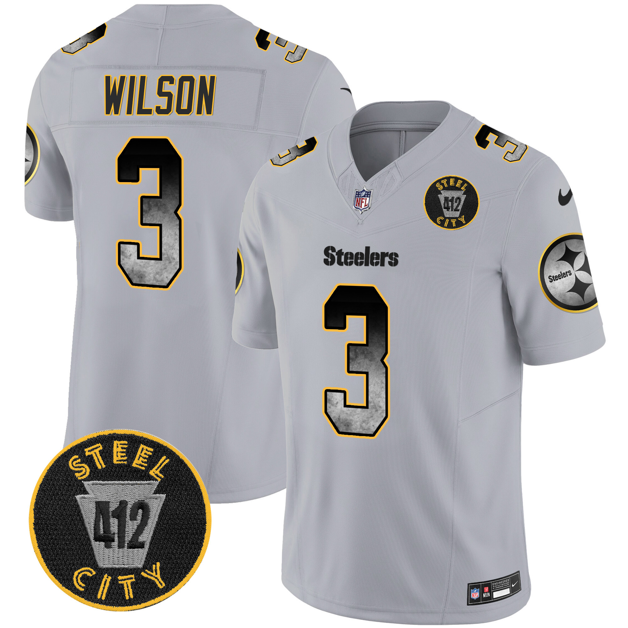 Men's Steelers Arch Smoke 412 Patch Vapor Limited Jersey - All Stitched - Image 25